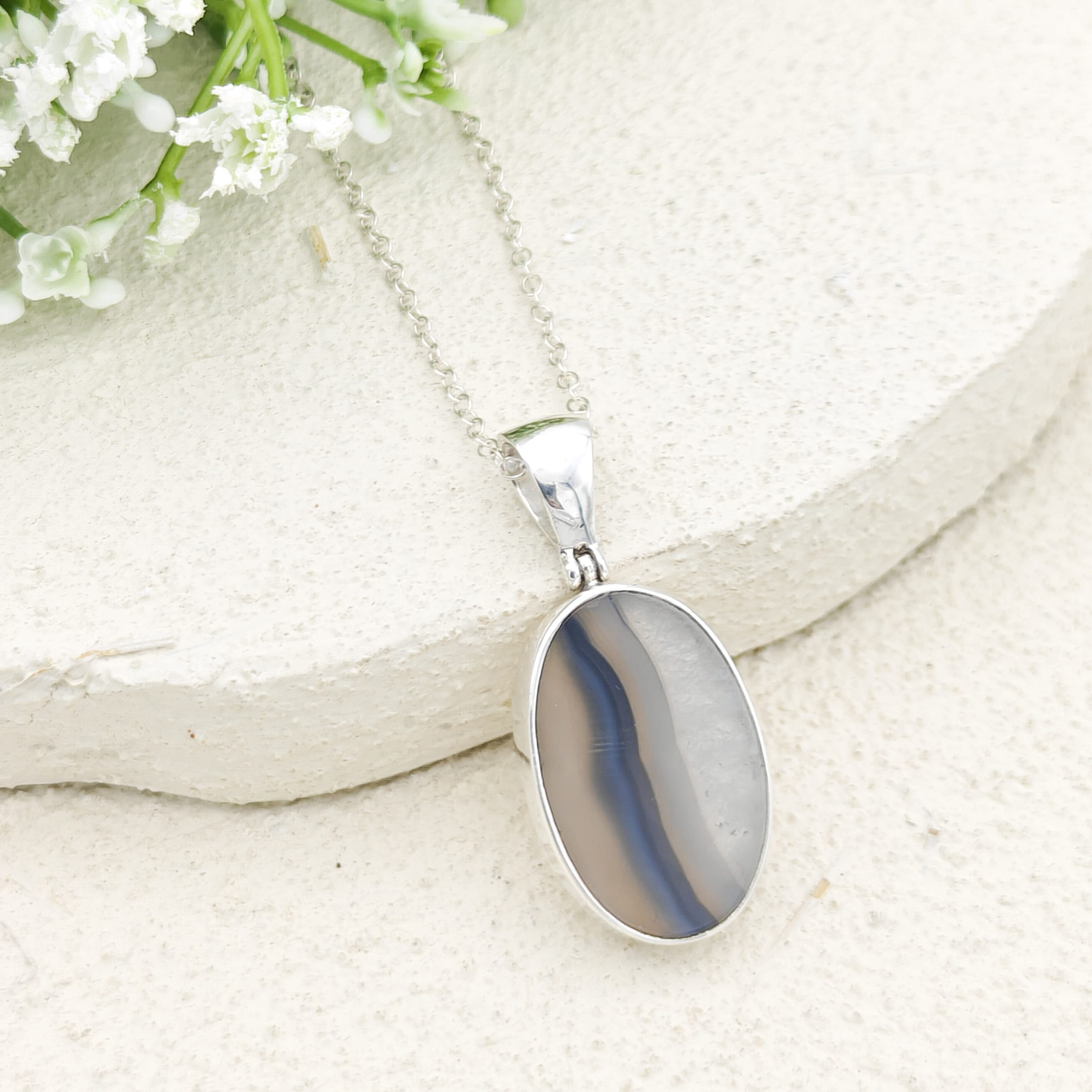 Hepburn and Hughes Earth Tones Agate Pendant in Sterling Silver | May birthstone and Gemini Gift