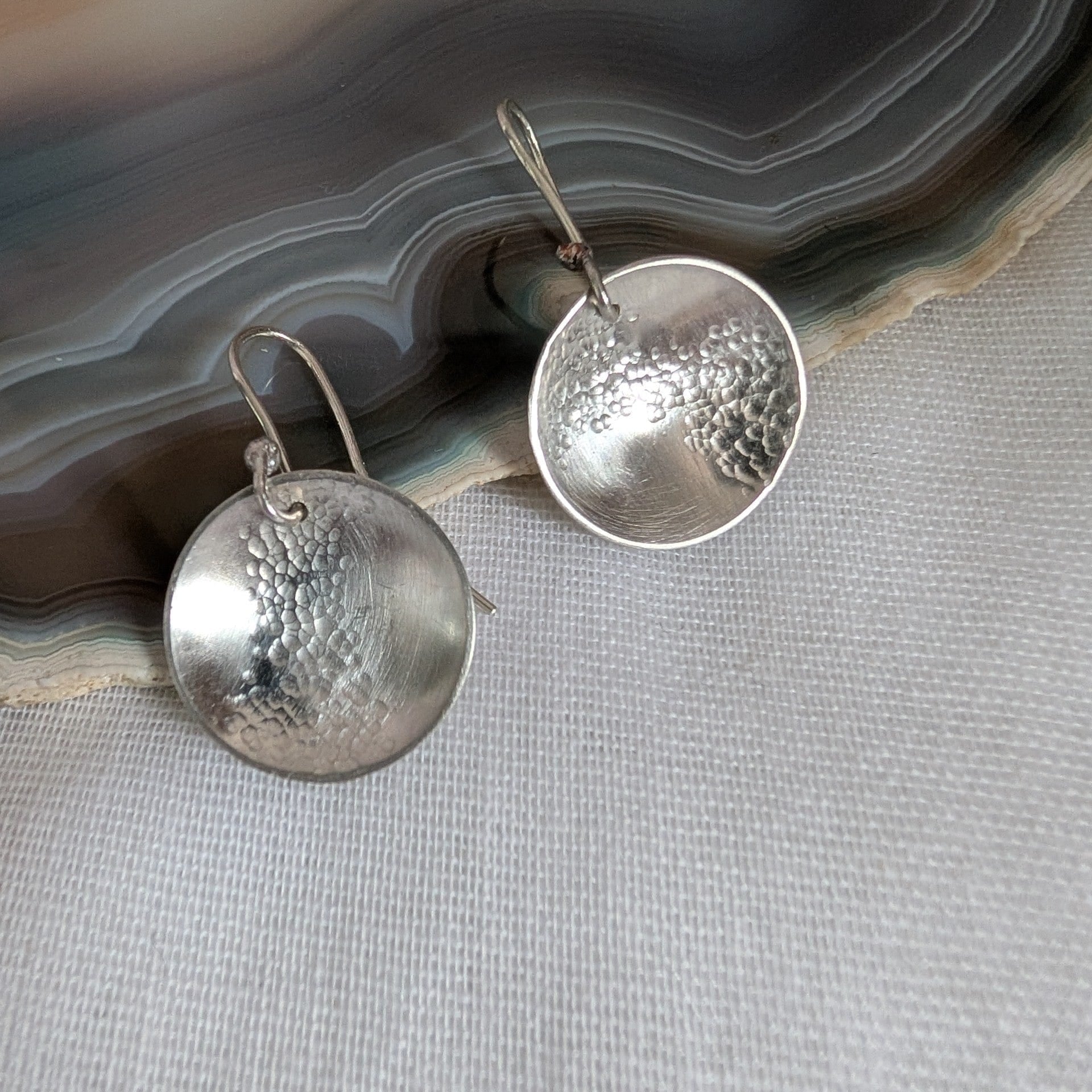 Dezanne Design Eco Silver Hammered Dome Earrings | 18 mm Circle | Dangle and Drop Earrings | Recycled Sterling Silver
