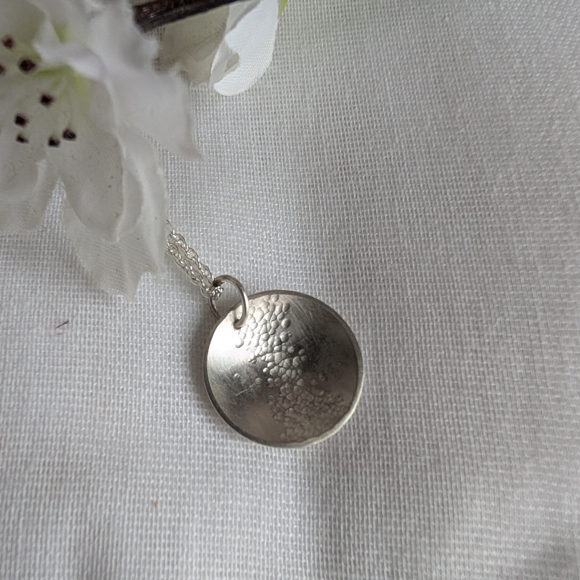 Dezanne Design Eco Silver Hammered Dome Pendant | 18 mm Circle | Necklace | Recycled Sterling Silver (Copy)