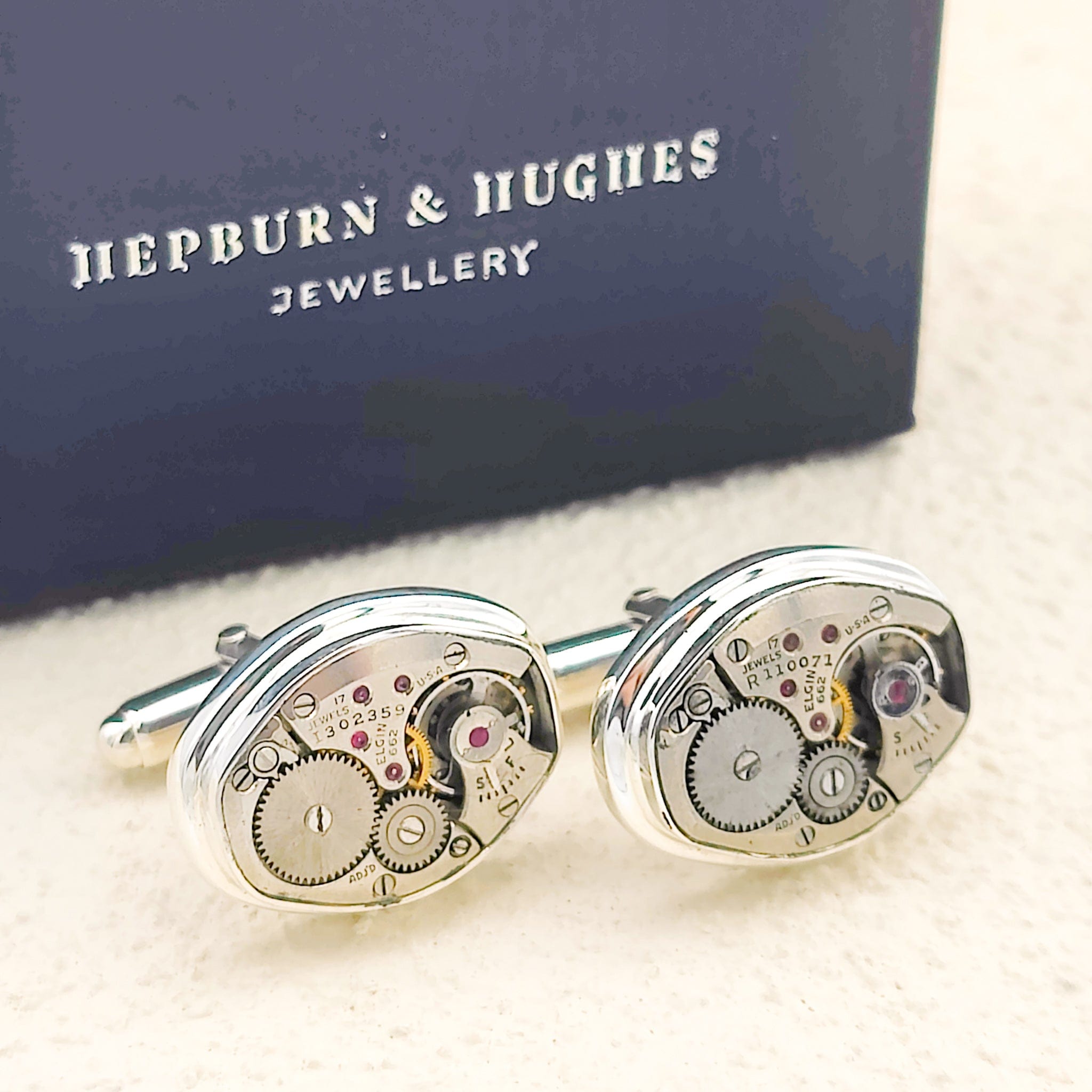 Hepburn and Hughes Elgin Watch Movement Cufflinks I Sterling Silver