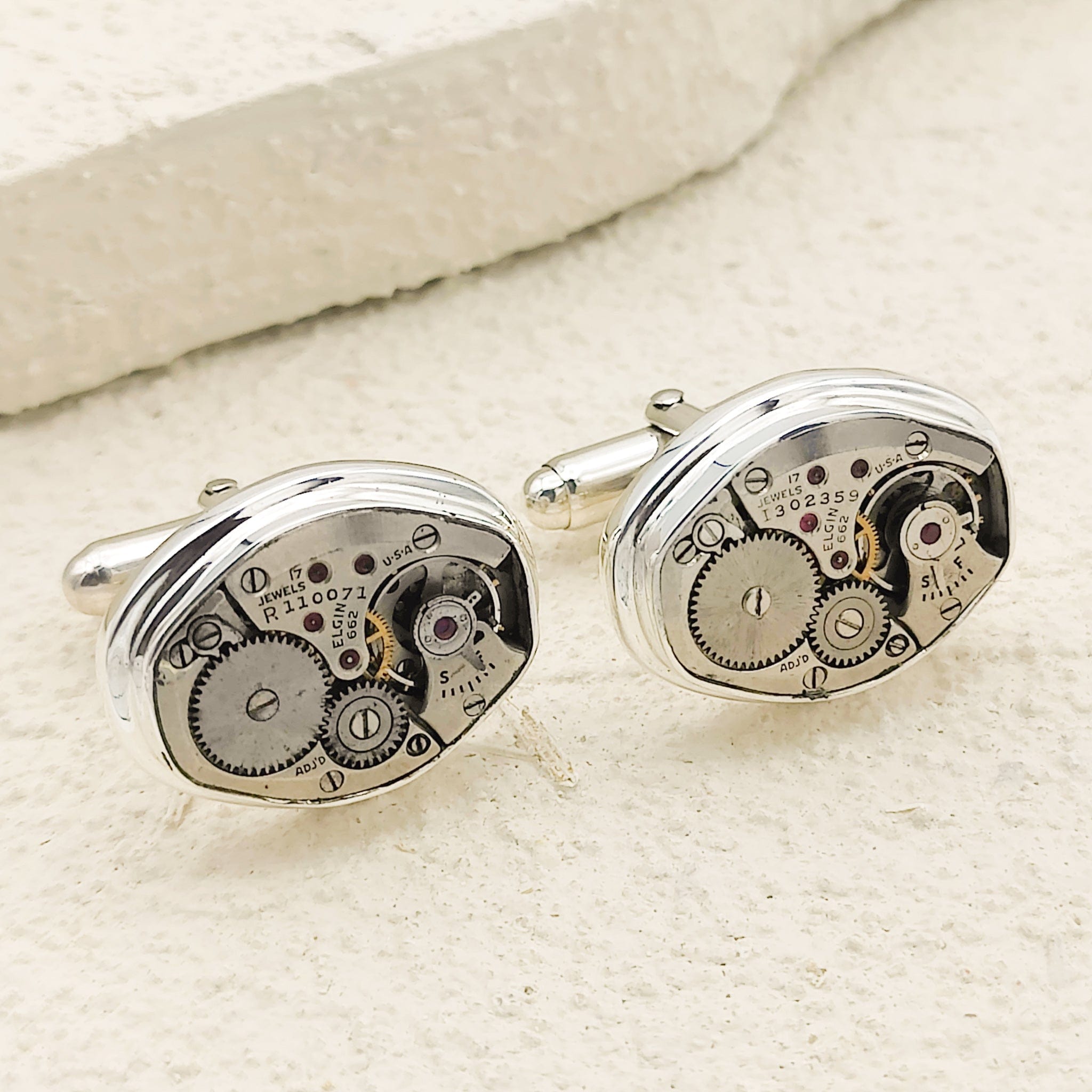 Hepburn and Hughes Elgin Watch Movement Cufflinks I Sterling Silver