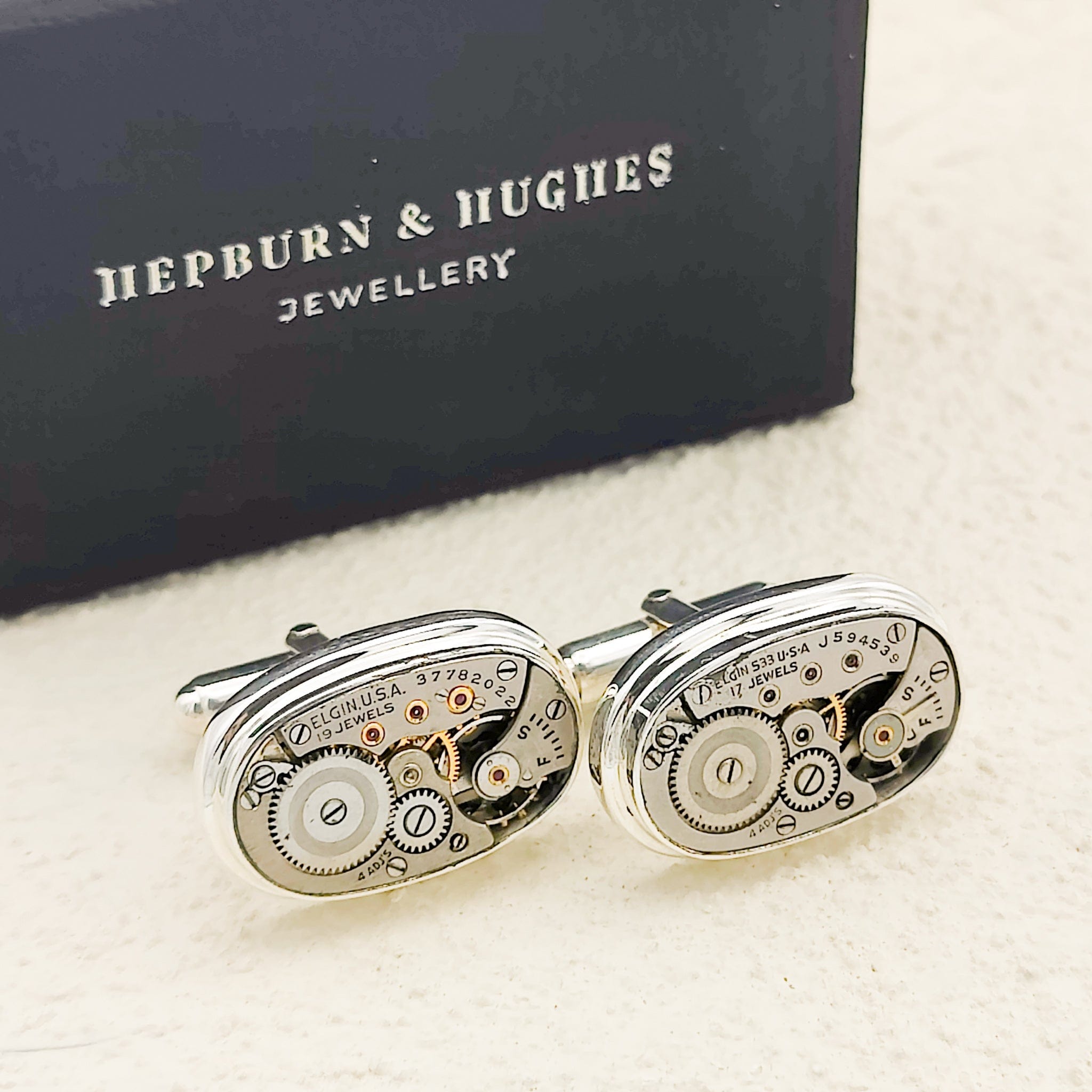 Hepburn and Hughes Elgin Watch Movement Cufflinks I Sterling Silver