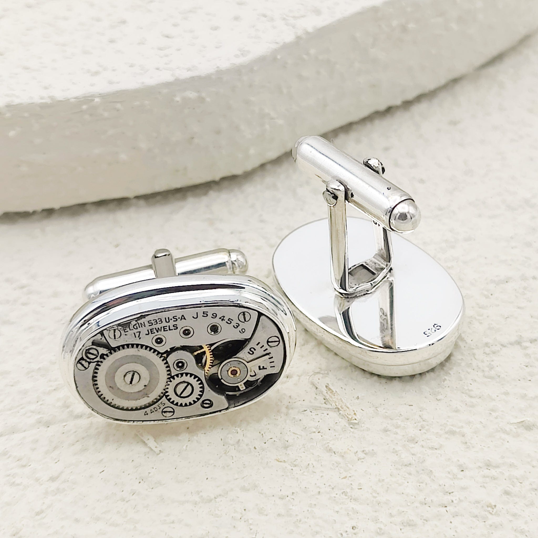 Hepburn and Hughes Elgin Watch Movement Cufflinks I Sterling Silver