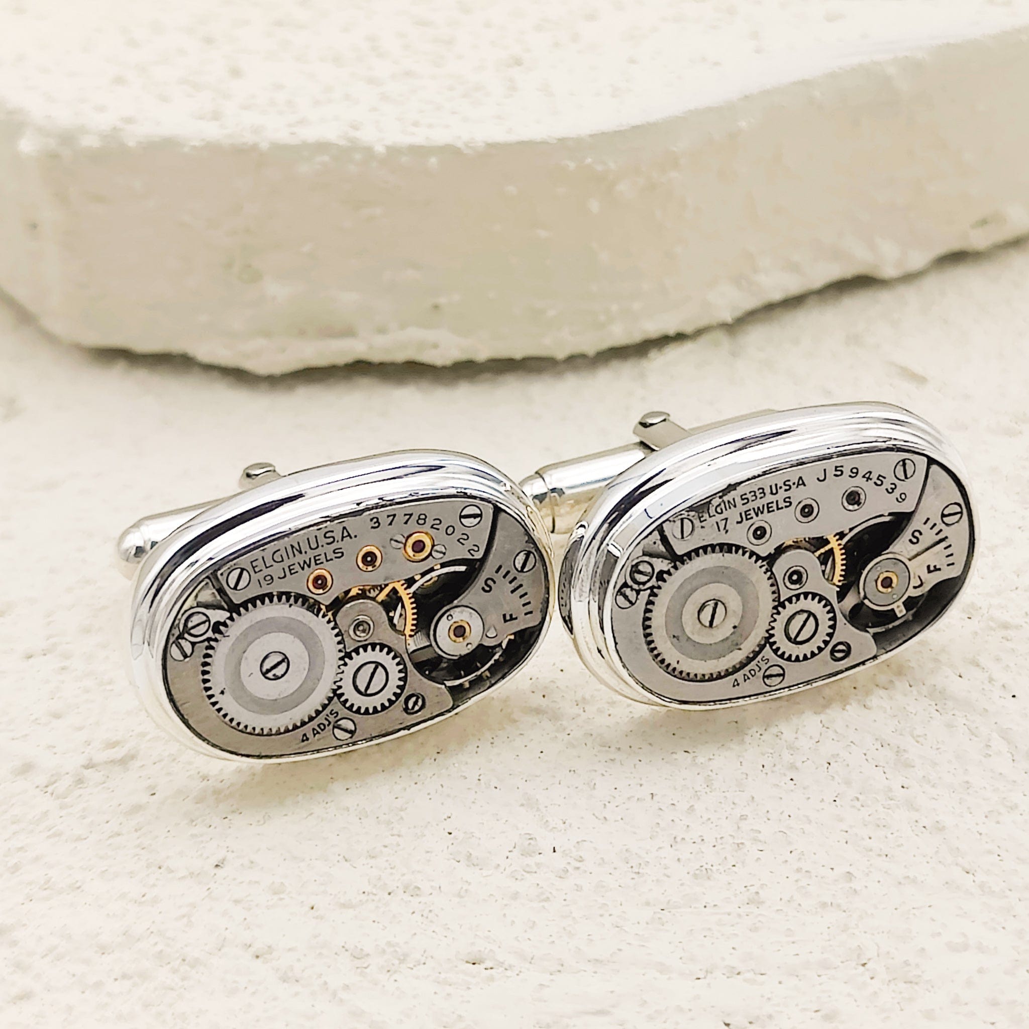 Hepburn and Hughes Elgin Watch Movement Cufflinks I Sterling Silver