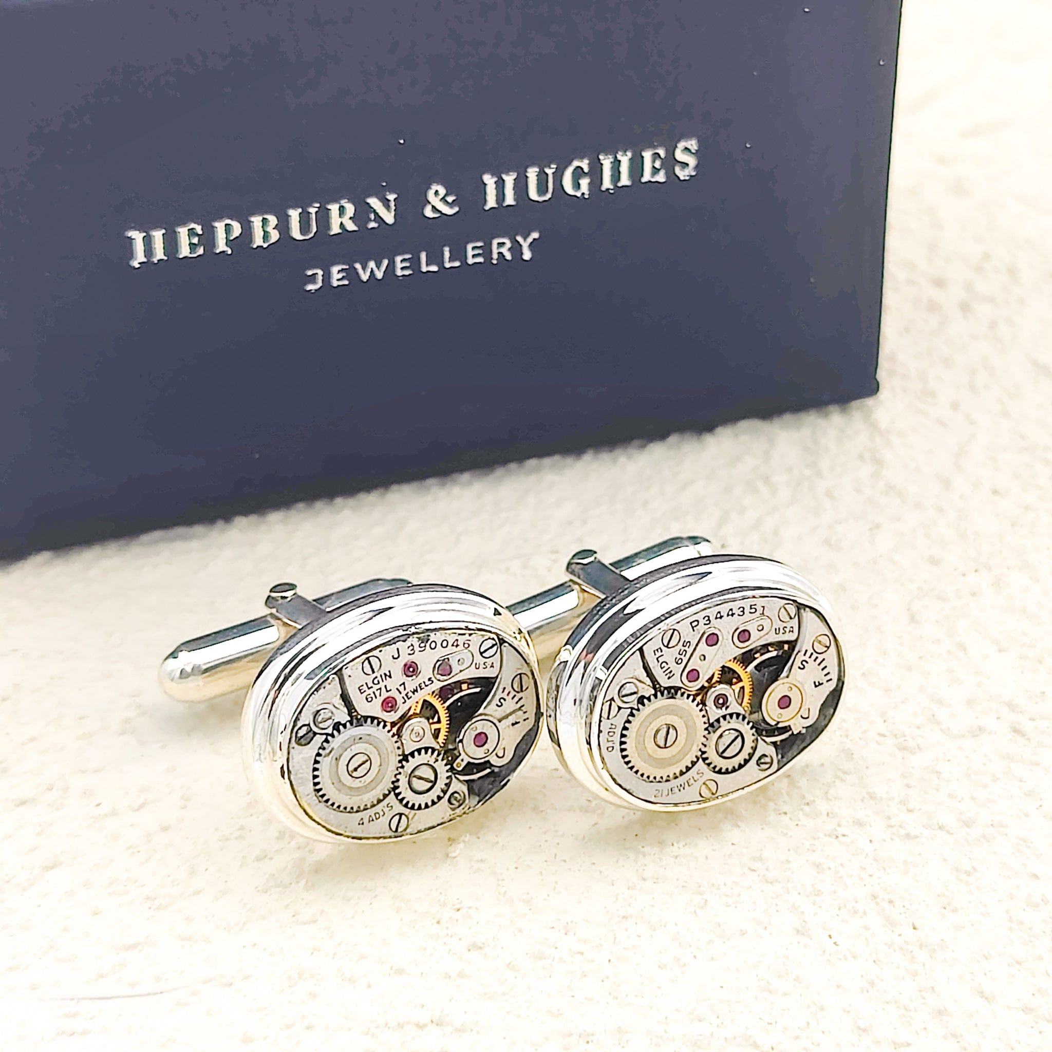 Hepburn and Hughes Elgin Watch Movement Cufflinks I Sterling Silver