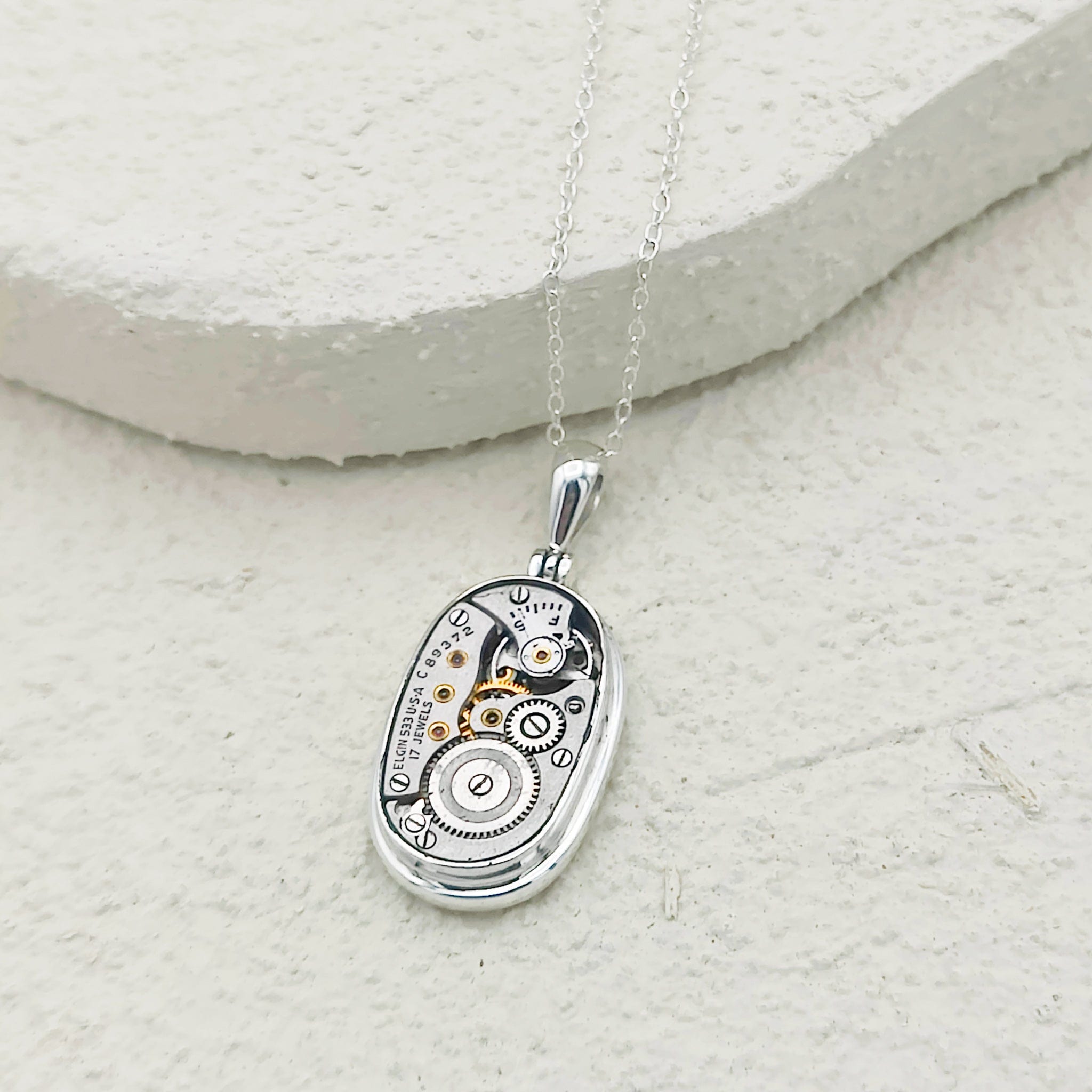 Hepburn & Hughes Elgin Watch Movement Pendant | Vintage Timepiece | Sterling Silver