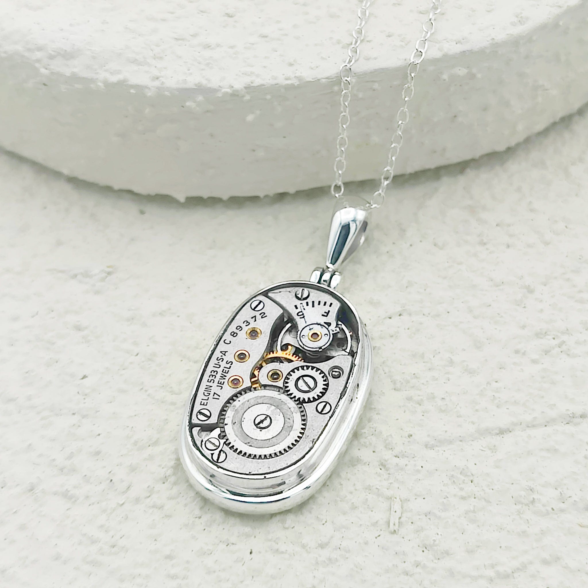 Hepburn & Hughes Elgin Watch Movement Pendant | Vintage Timepiece | Sterling Silver