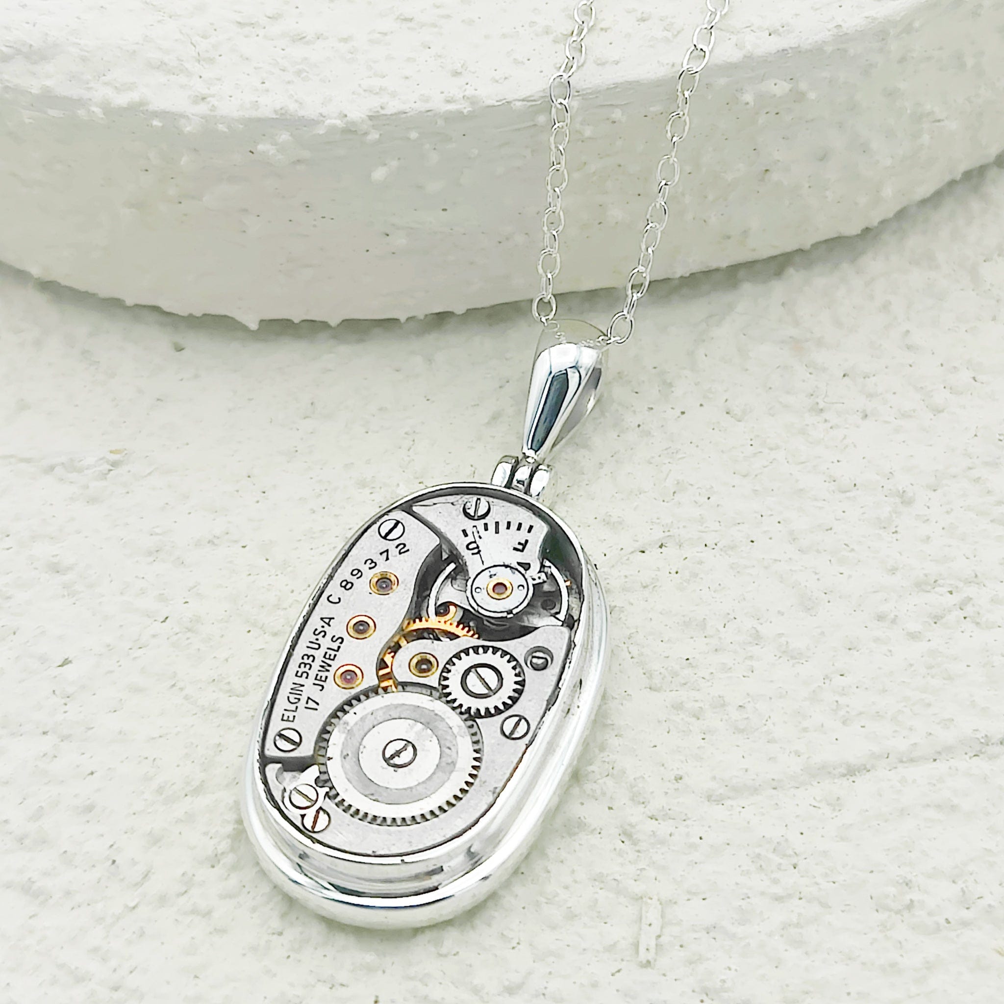 Hepburn & Hughes Elgin Watch Movement Pendant | Vintage Timepiece | Sterling Silver