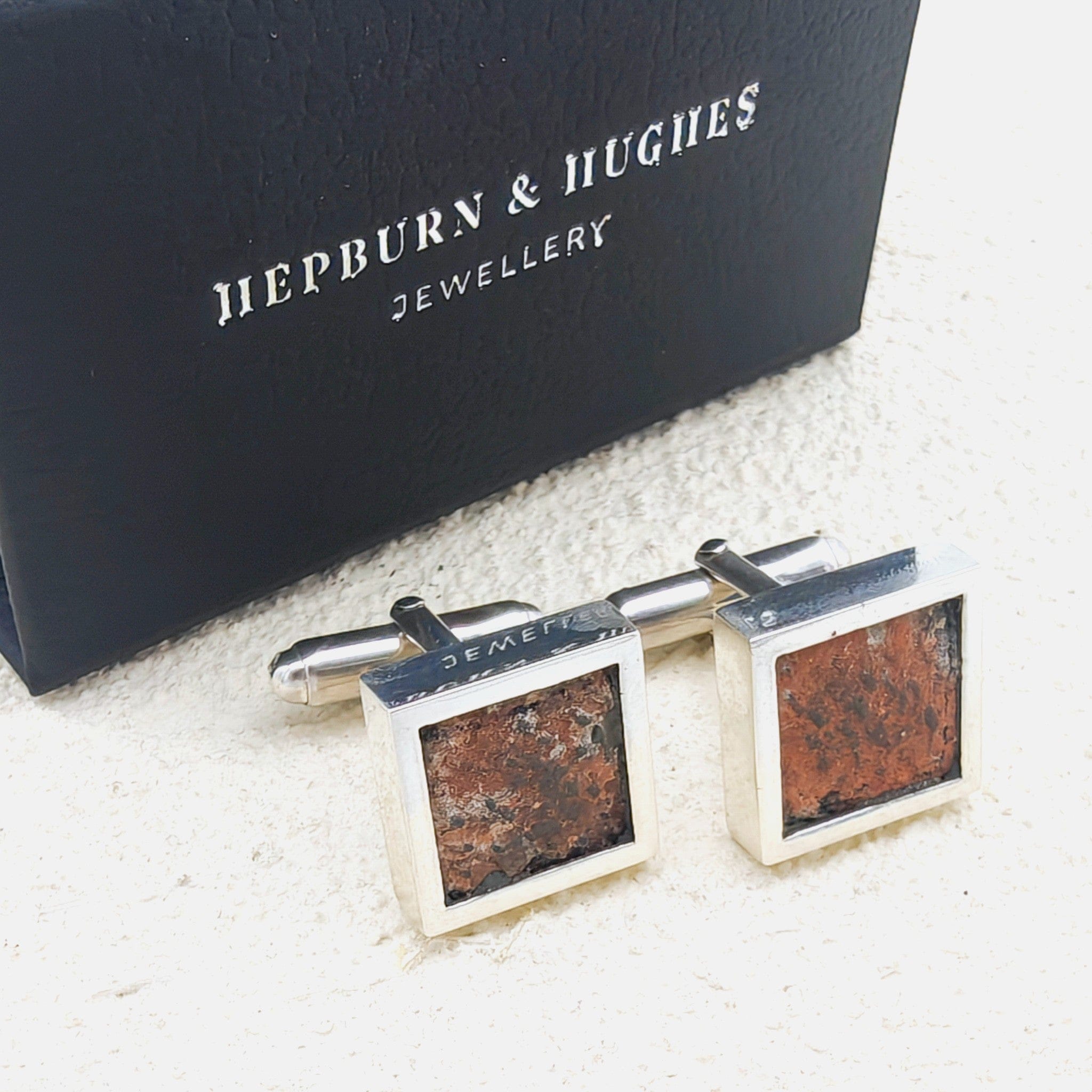 Hepburn and Hughes Fossilised Dinosaur Egg Cufflinks | Jurassic Gift | Sterling Silver