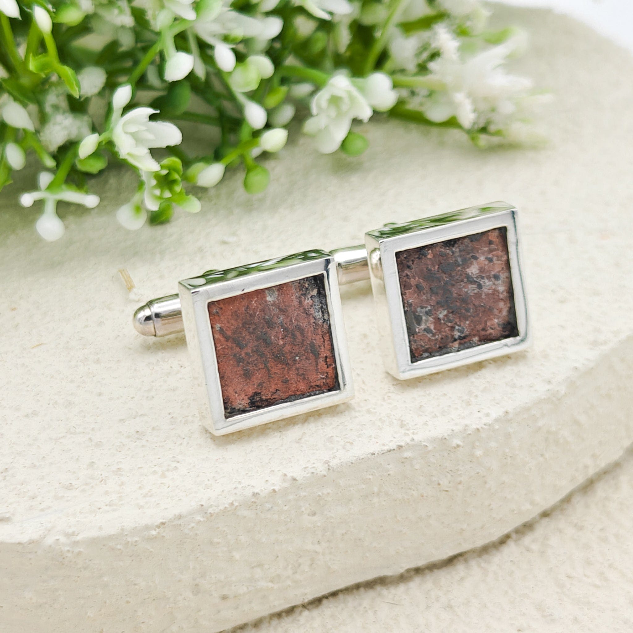 Hepburn and Hughes Fossilised Dinosaur Egg Cufflinks | Jurassic Gift | Sterling Silver