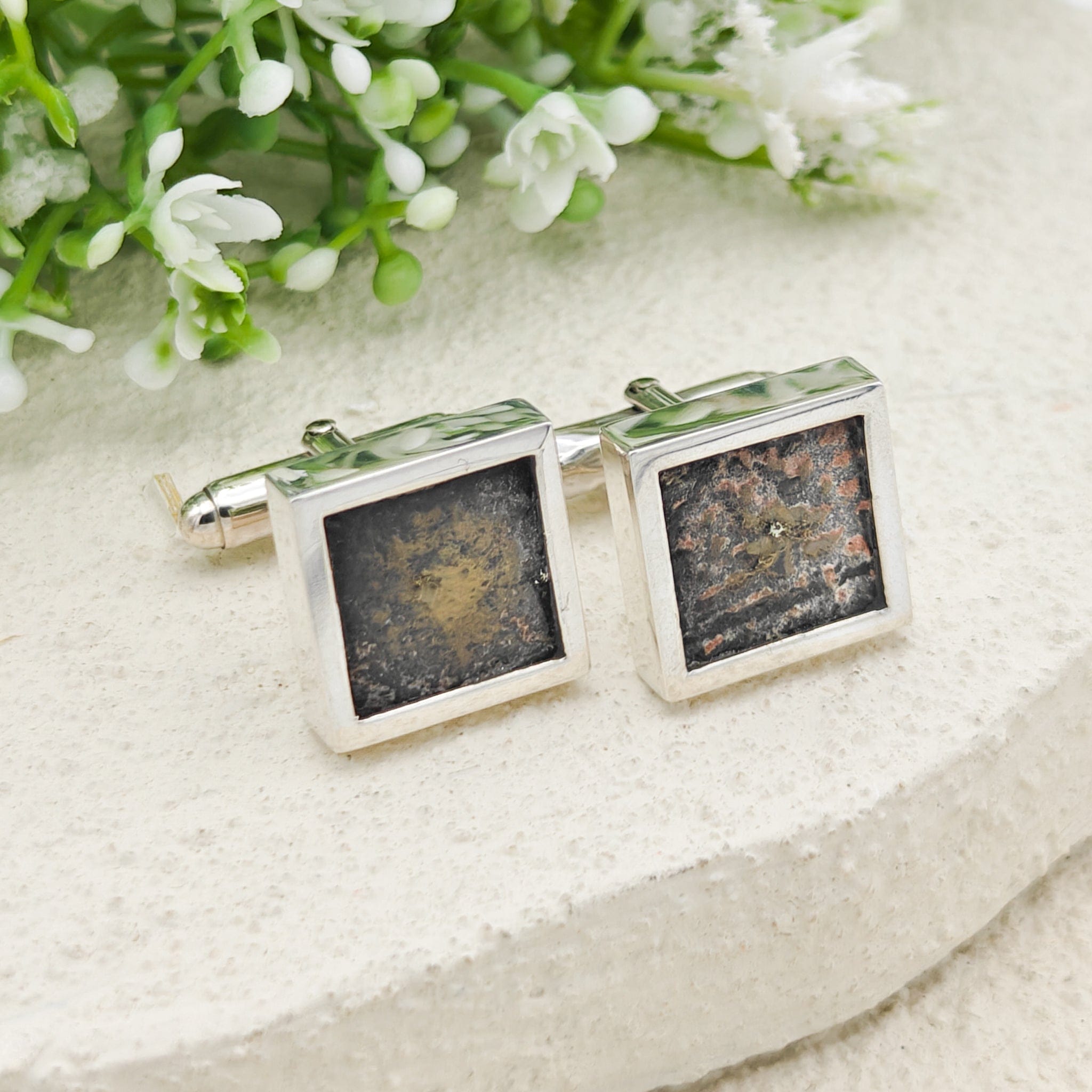 Hepburn and Hughes Fossilised Dinosaur Egg Cufflinks | Jurassic Gift | Sterling Silver