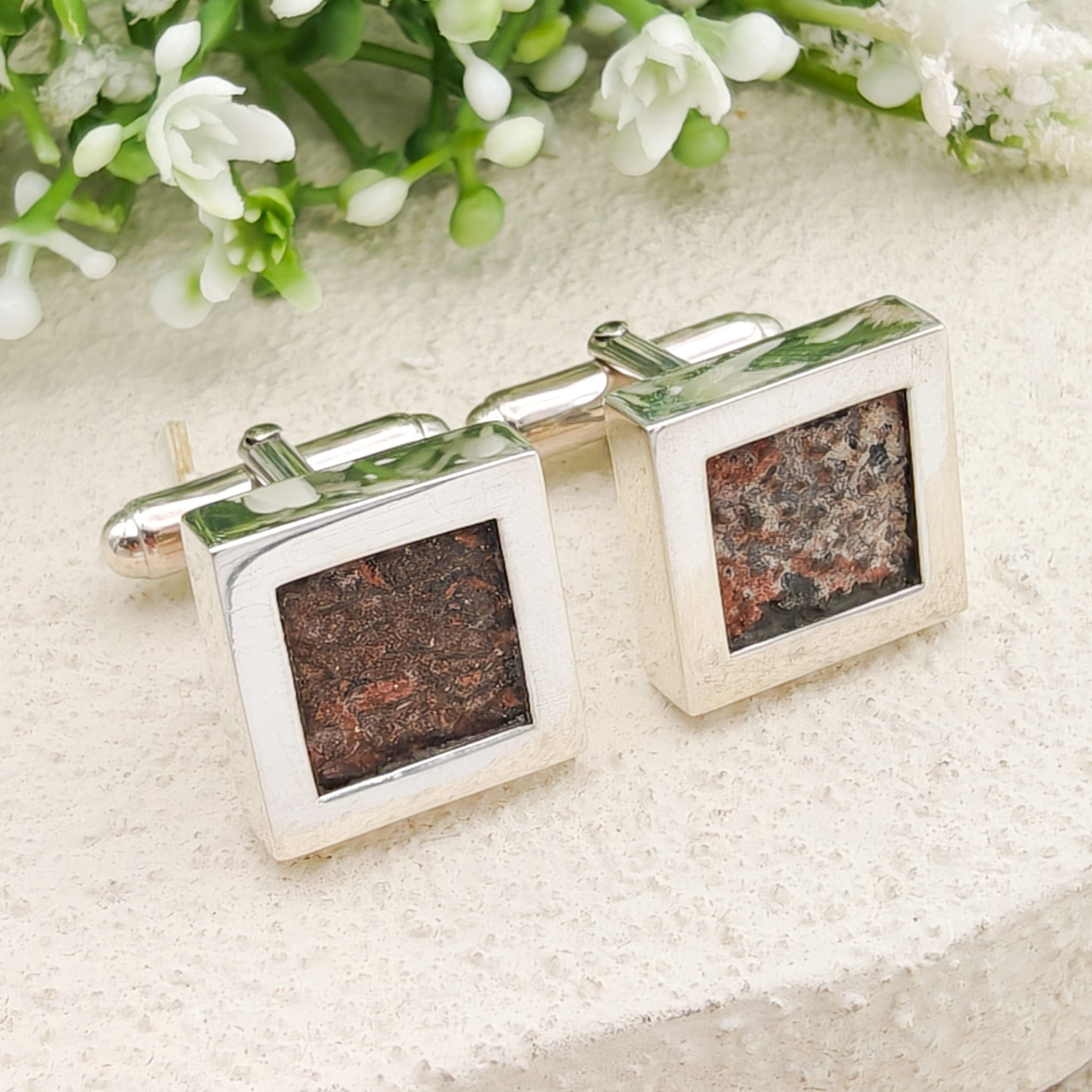 Hepburn and Hughes Fossilised Dinosaur Egg Cufflinks | Jurassic Gift | Sterling Silver