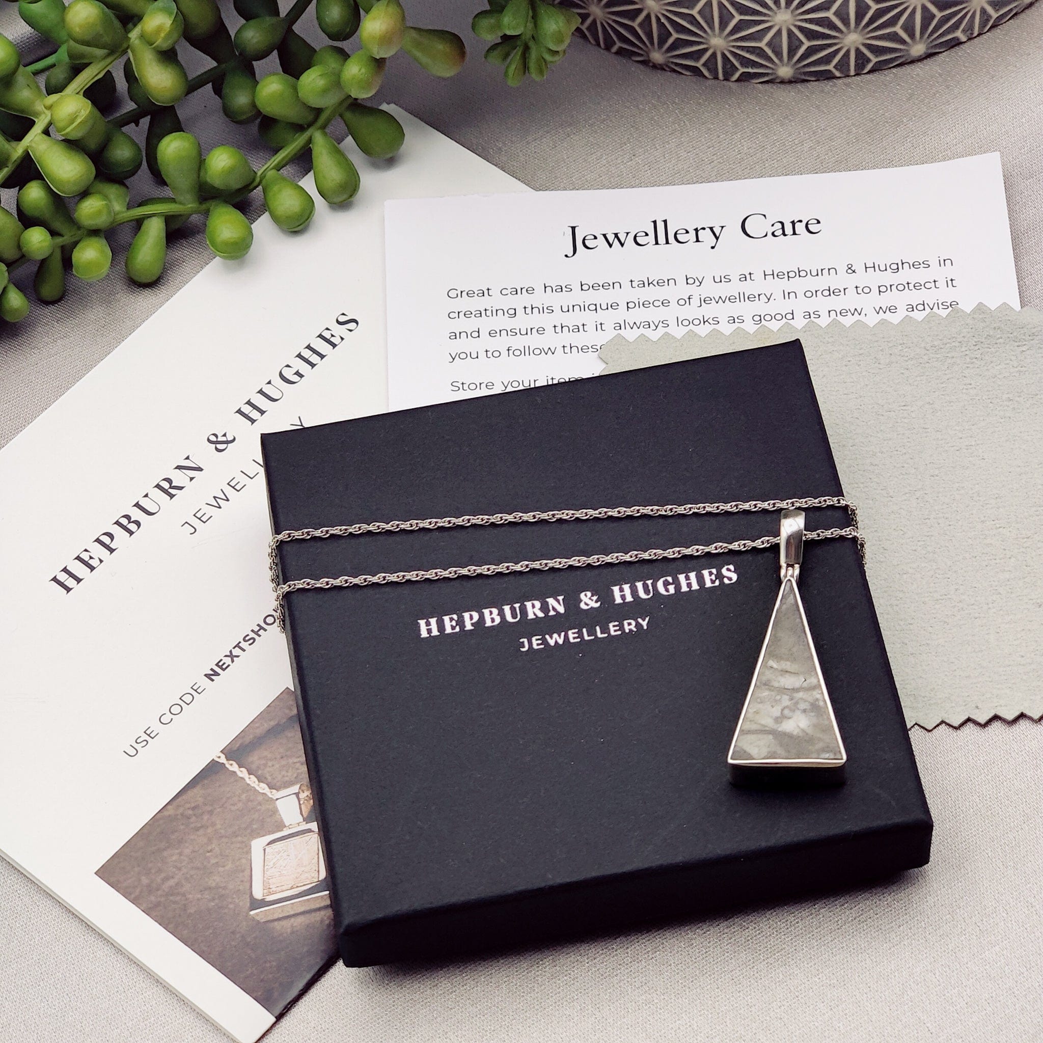 Hepburn and Hughes Fossilised Sea Creatures Pendant | Fossil Necklace | Triangle | Sterling Silver