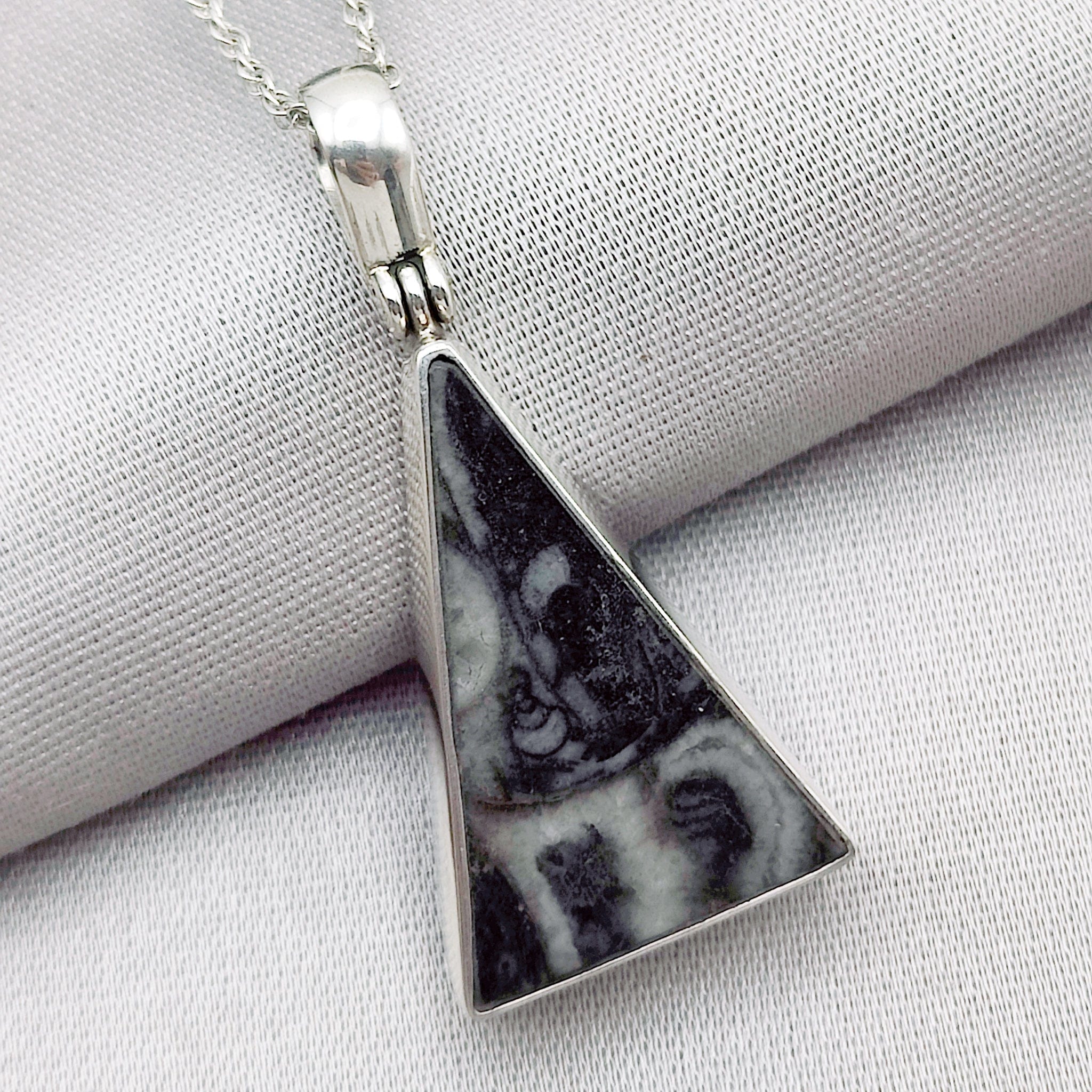 Hepburn and Hughes Fossilised Sea Creatures Pendant | Fossil Necklace | Triangle | Sterling Silver