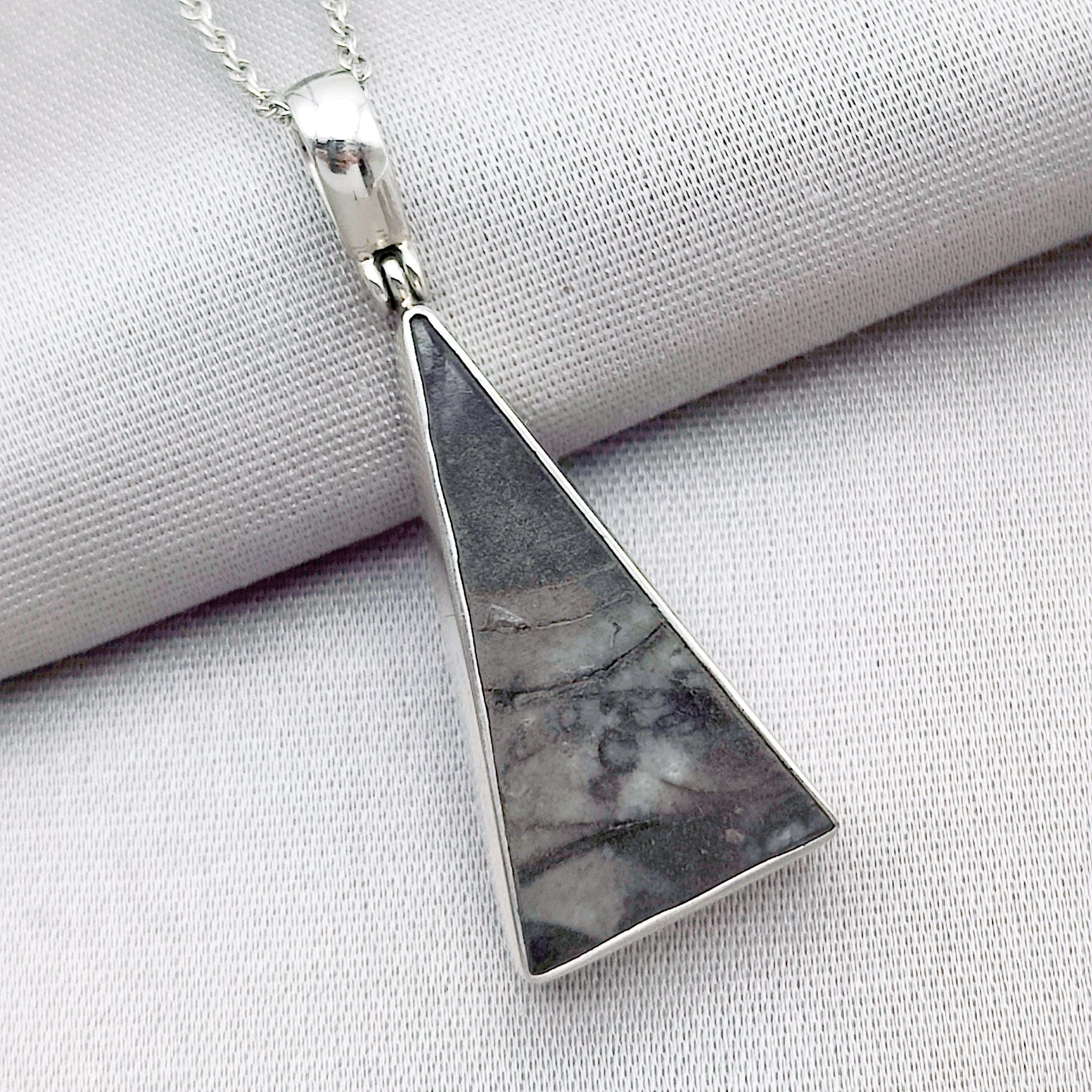 Hepburn and Hughes Fossilised Sea Creatures Pendant | Fossil Necklace | Triangle | Sterling Silver