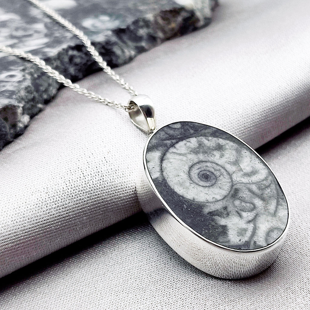 Hepburn and Hughes Fossilised Sea Creatures Pendant, Oval in Sterling Silver