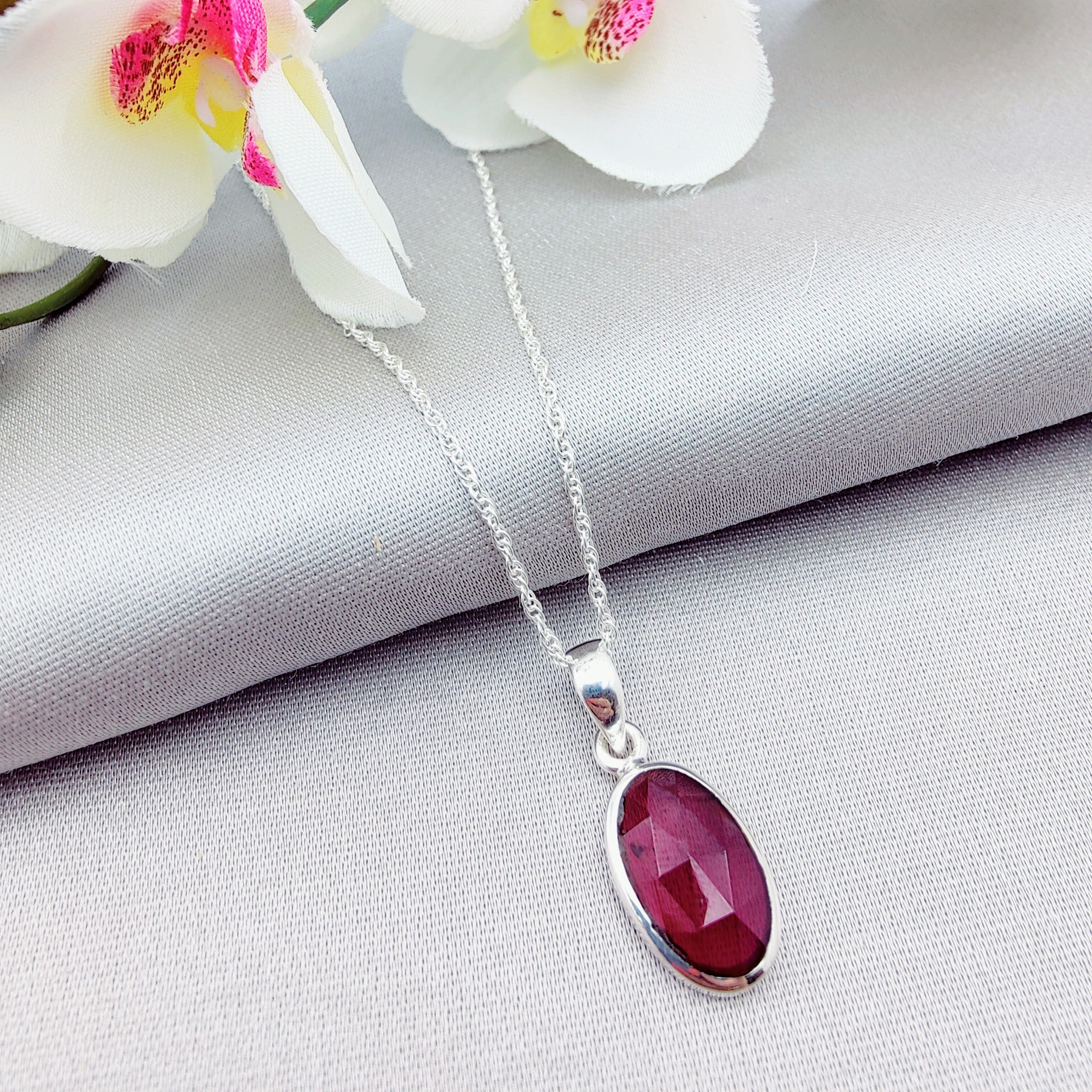 Hepburn and Hughes Garnet Gemstone Pendant | Oval | Aquarius Gift | Sterling Silver