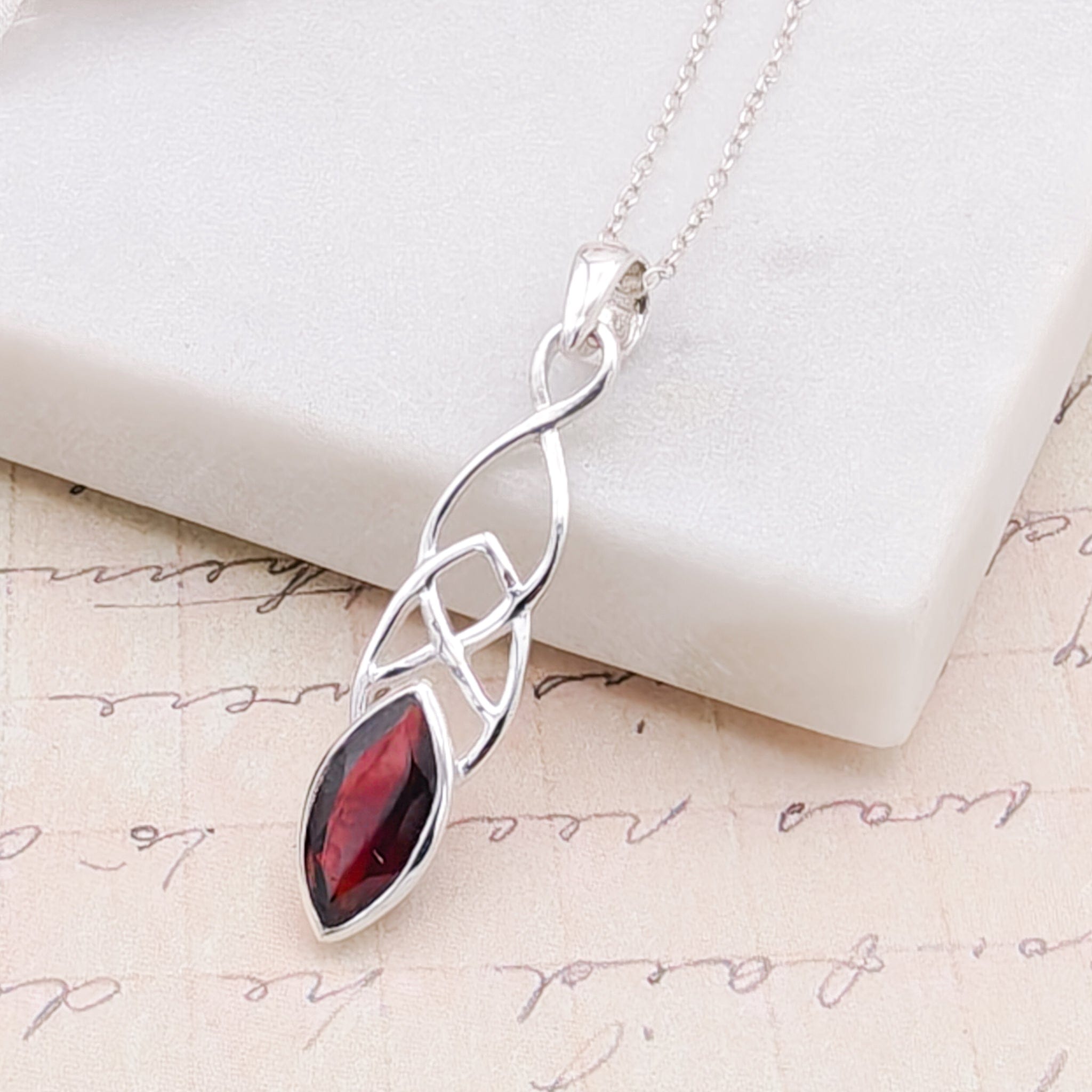 Hepburn and Hughes Garnet Pendant | Celtic | 2nd anniversary gift | Sterling Silver