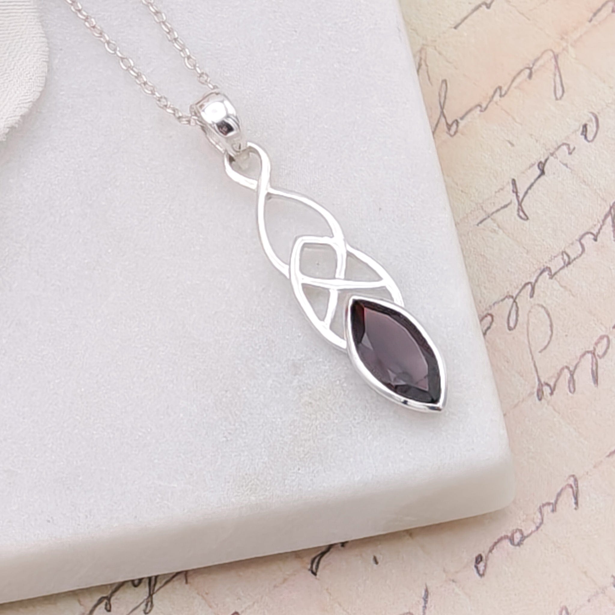 Hepburn and Hughes Garnet Pendant | Celtic | 2nd anniversary gift | Sterling Silver