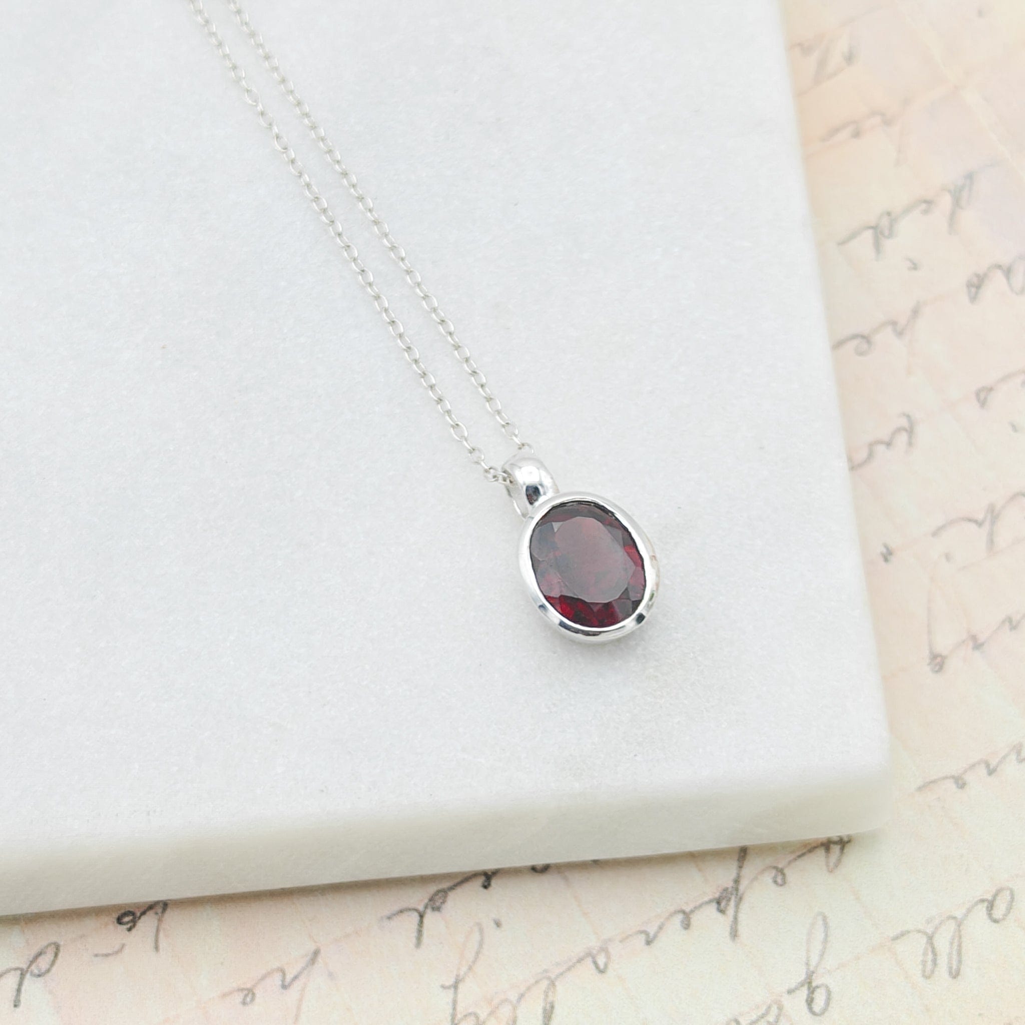 Hepburn and Hughes Garnet Pendant | Small Oval | Second Anniversary Gift | Sterling Silver