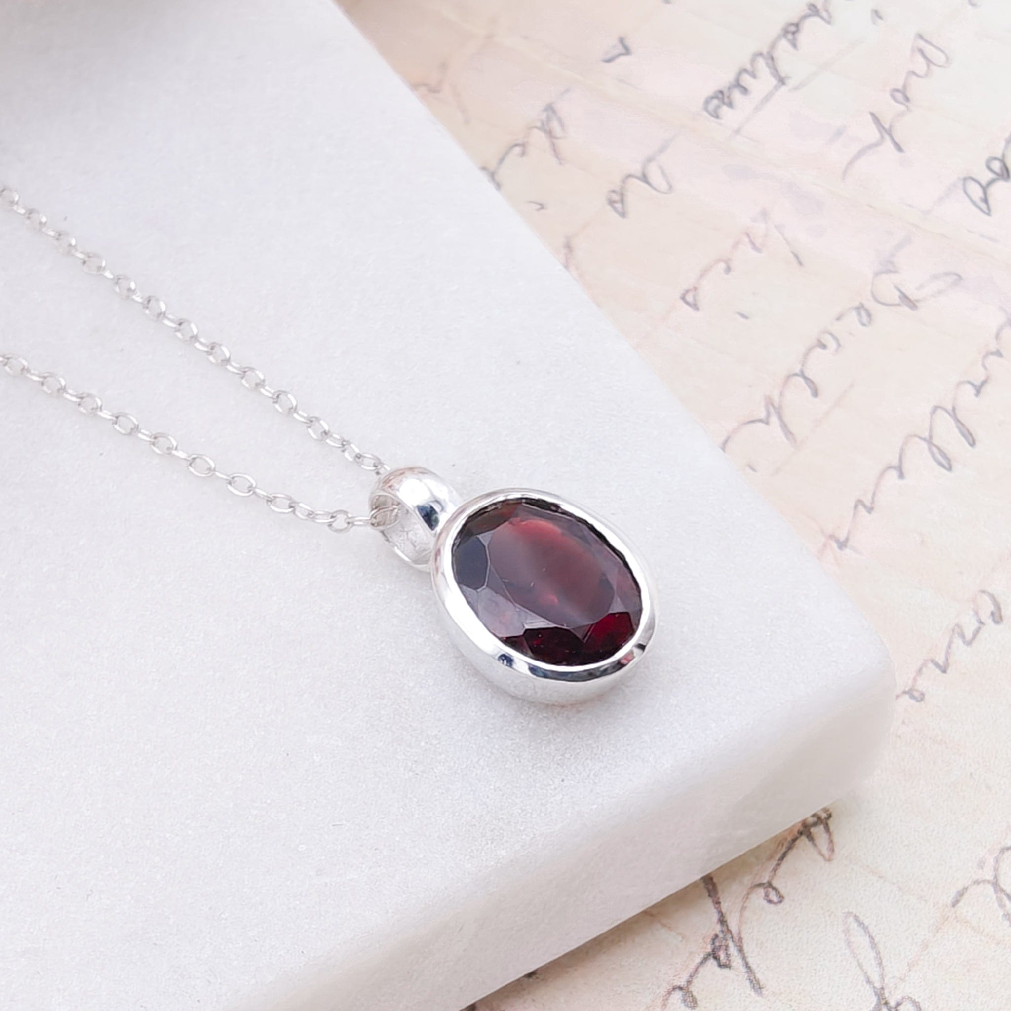 Hepburn and Hughes Garnet Pendant | Small Oval | Second Anniversary Gift | Sterling Silver
