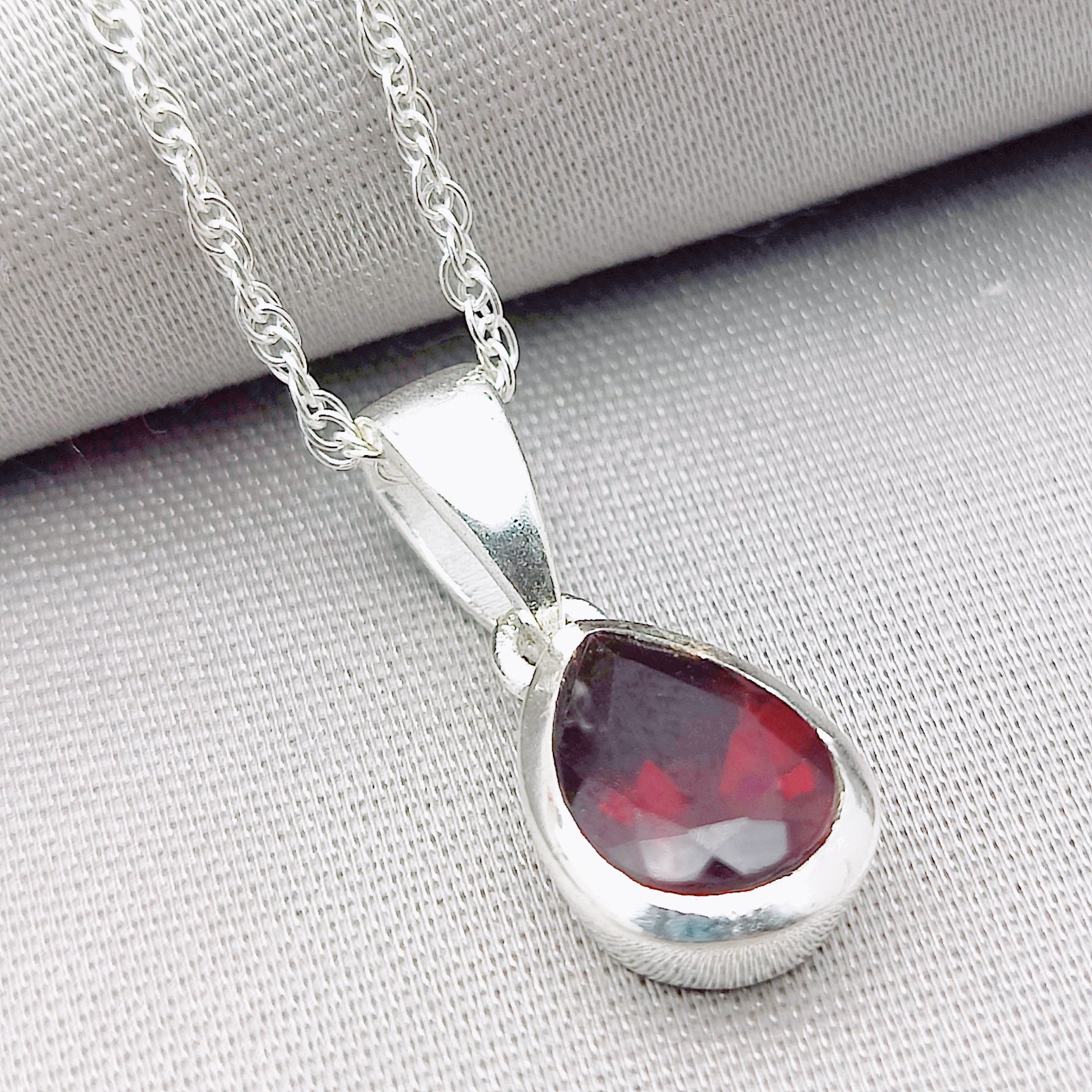 Hepburn and Hughes Garnet Pendant | Small Teardrop | 2nd anniversary gift | Sterling Silver