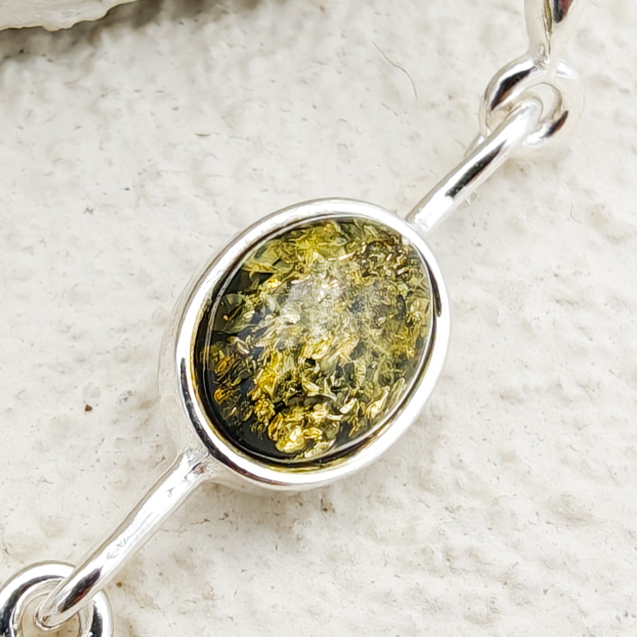 Hepburn and Hughes Green Amber Bracelet | 5 Ovals | Sterling Silver