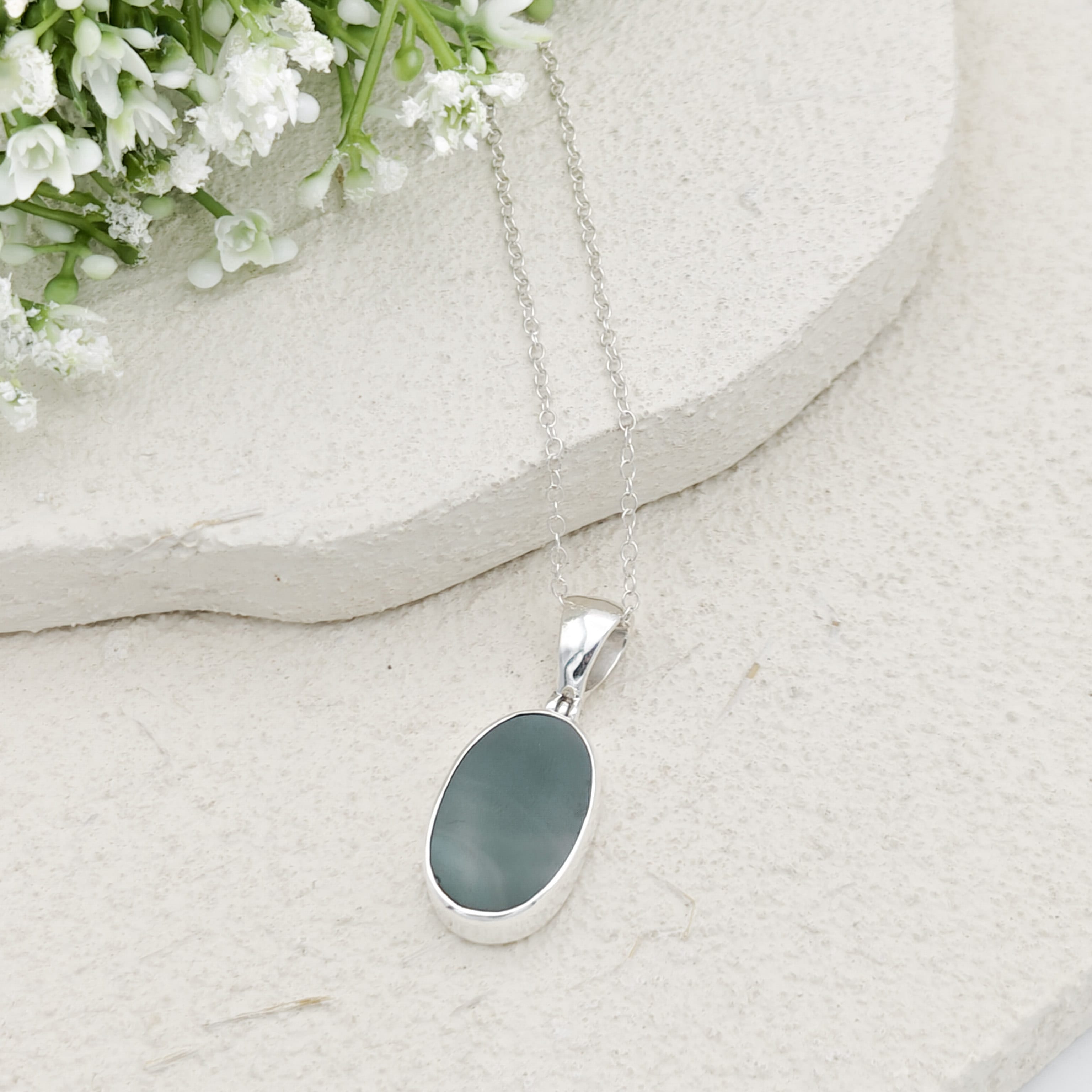 Hepburn and Hughes Green Natural Agate Pendant in Sterling Silver | May birthstone and Gemini Gift