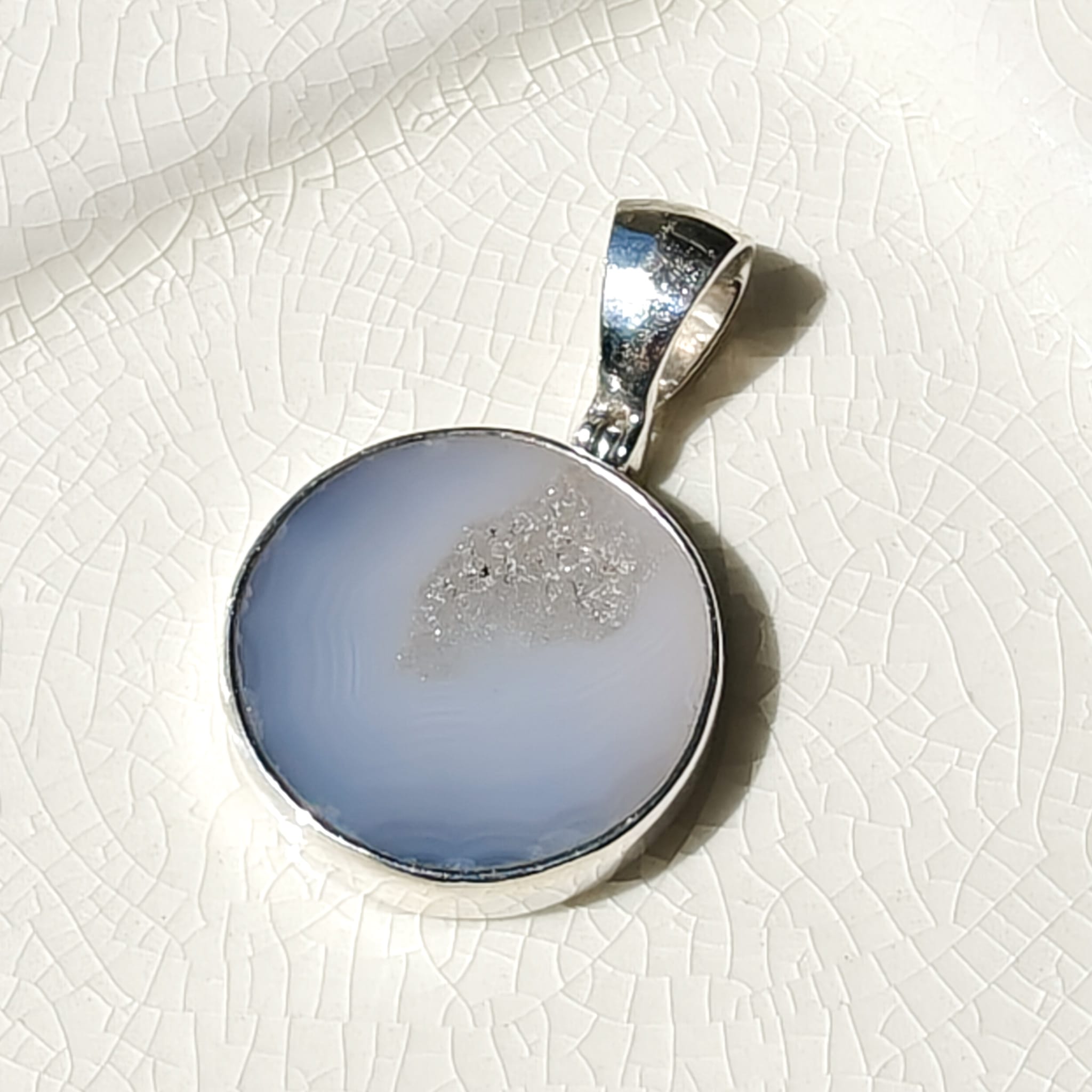 Hepburn and Hughes Grey Natural Agate Pendant in Sterling Silver | May birthstone and Gemini Gift