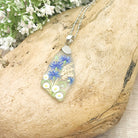 Hepburn and Hughes Hand Painted Sea Glass Pendant | Cornflowers and Daises | Sterling Silver
