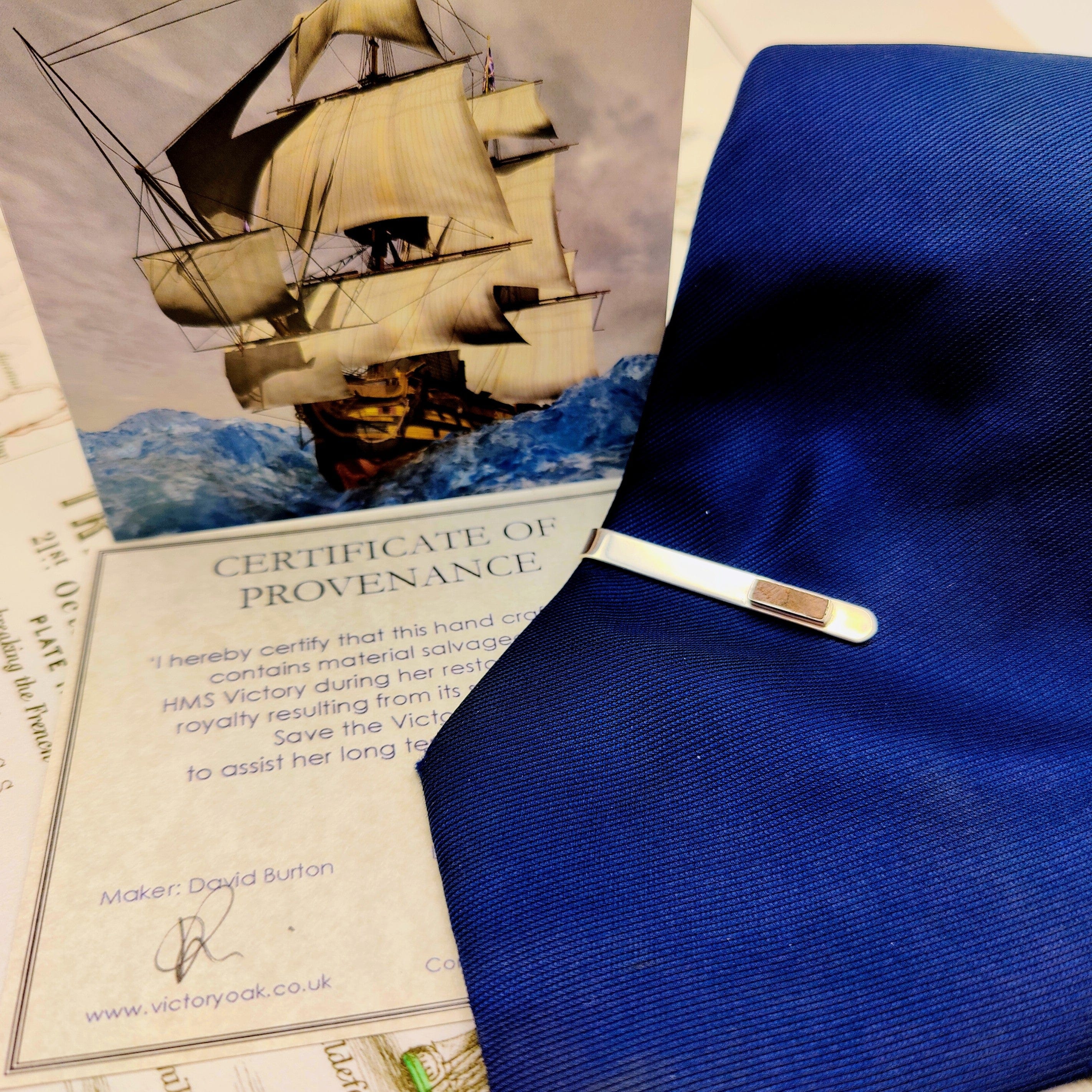Hepburn and Hughes HMS Victory Oak Tie Pin for Men | Nautical Gift | Set in Sterling Silver