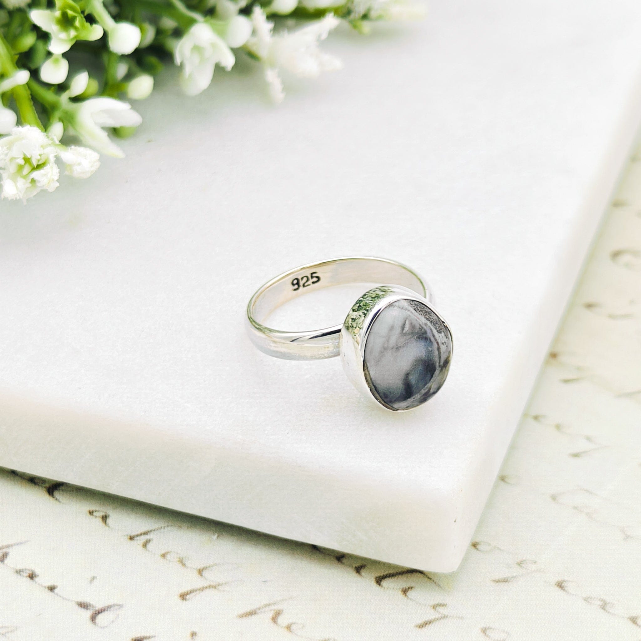 Hepburn and Hughes Isle of Skye Marble Adjustable Ring | Sterling Silver Scottish Heritage Jewellery