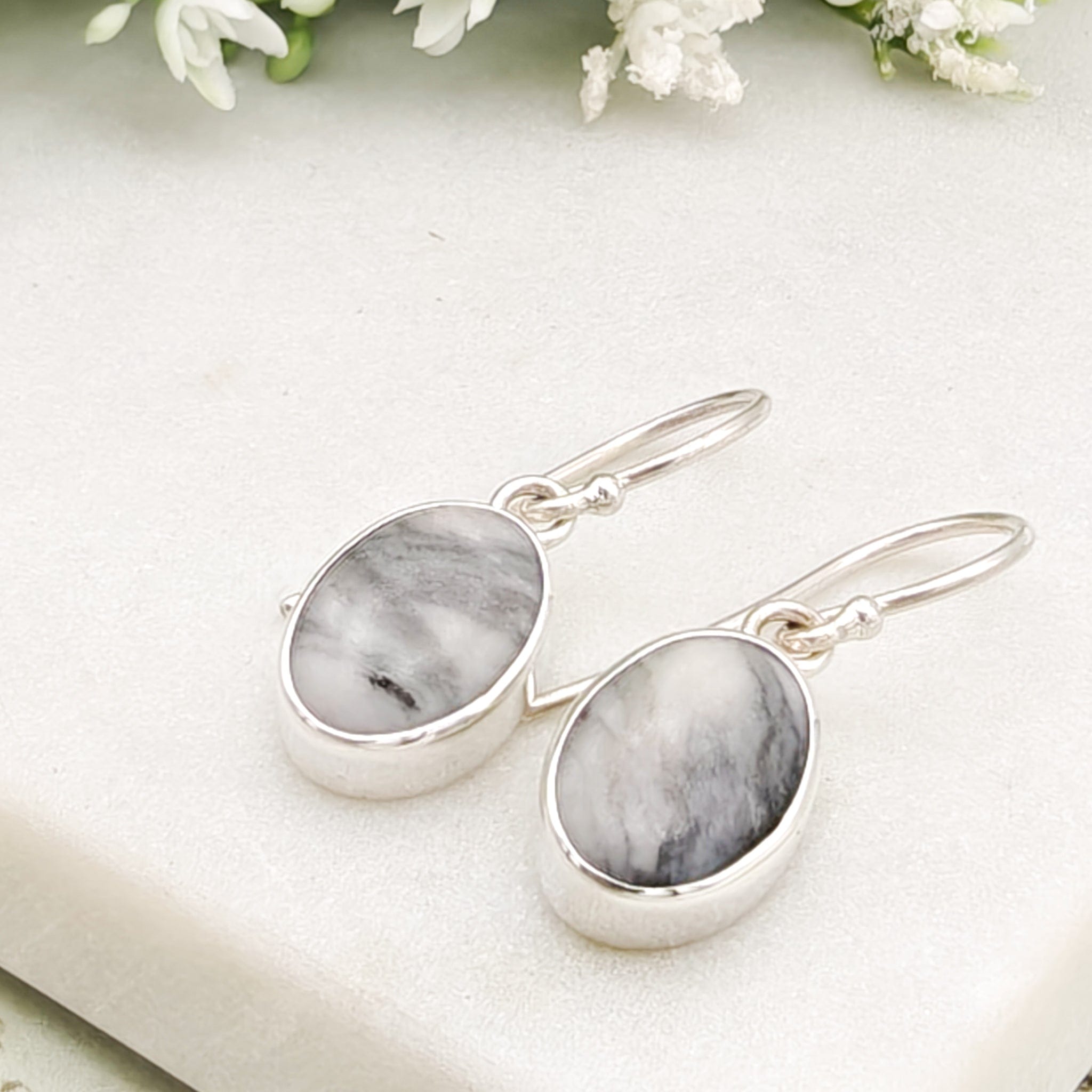 Hepburn and Hughes Isle of Skye Marble Earrings | Scottish Gift | 10mm Oval | Sterling Silve