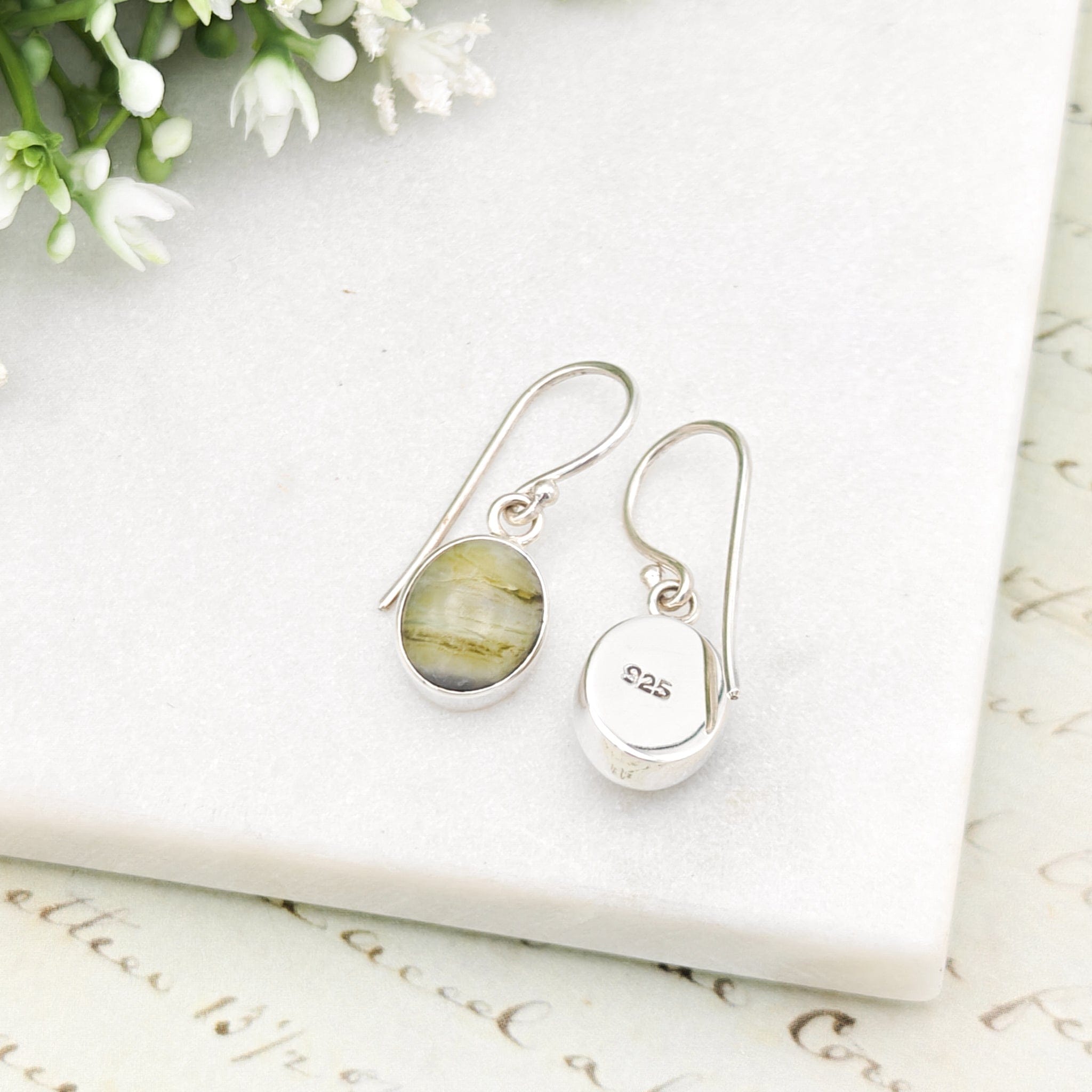 Hepburn and Hughes Isle of Skye Marble Earrings | Scottish Gift | 10mm Oval | Sterling Silve