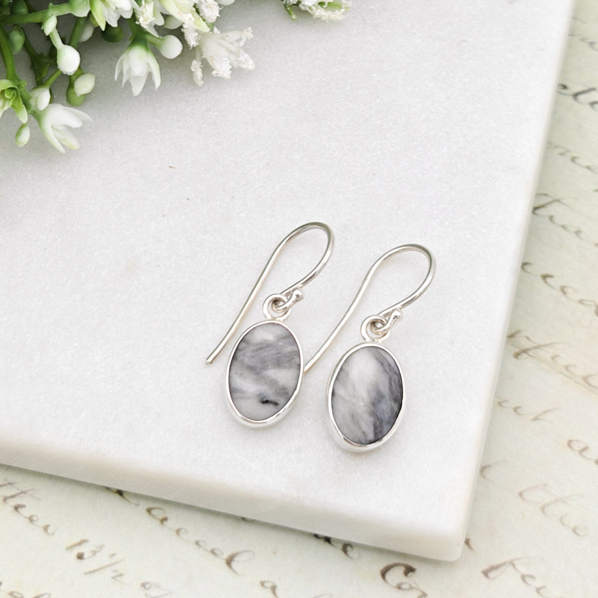 Hepburn and Hughes Isle of Skye Marble Earrings | Scottish Gift | 10mm Oval | Sterling Silve