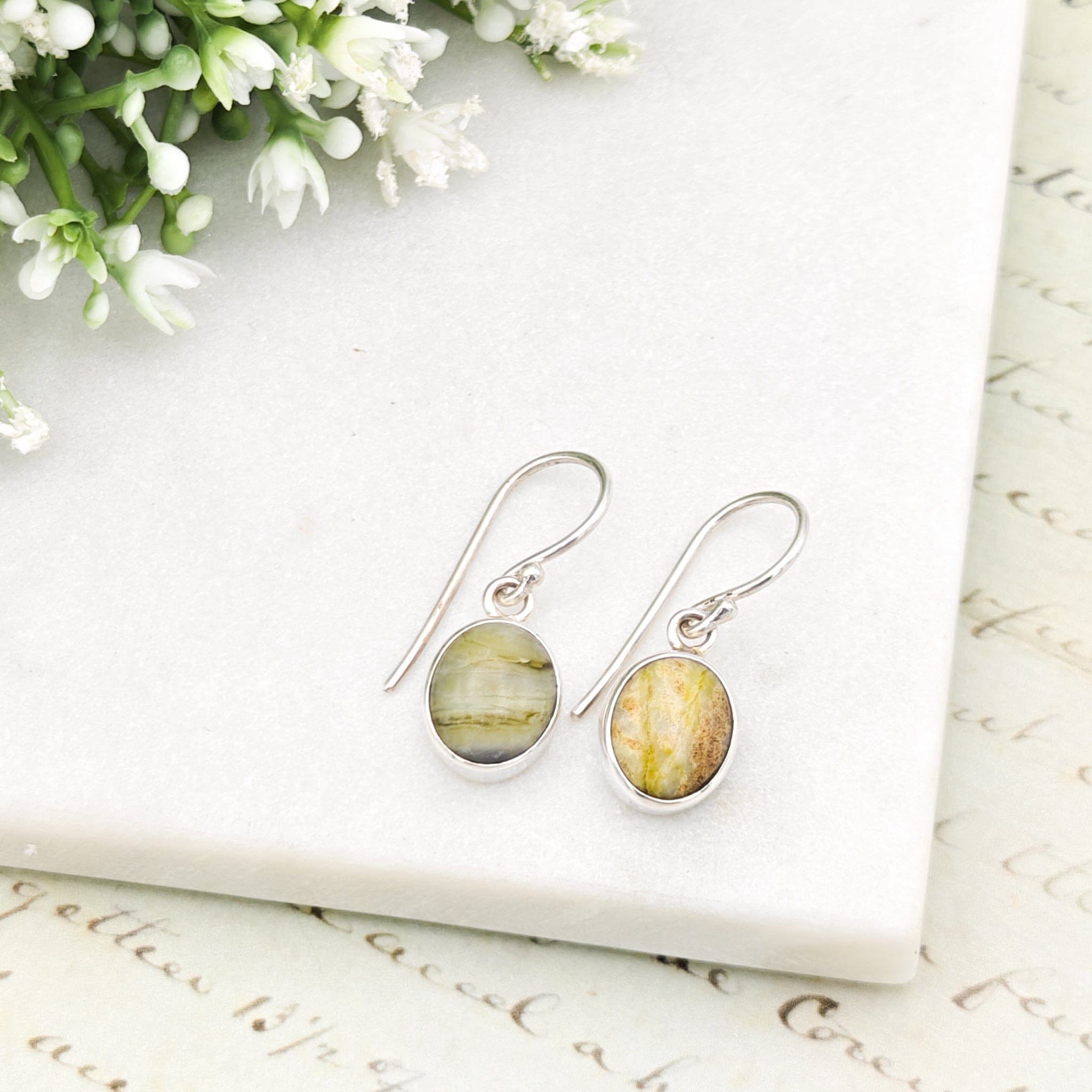 Hepburn and Hughes Isle of Skye Marble Earrings | Scottish Gift | 10mm Oval | Sterling Silve