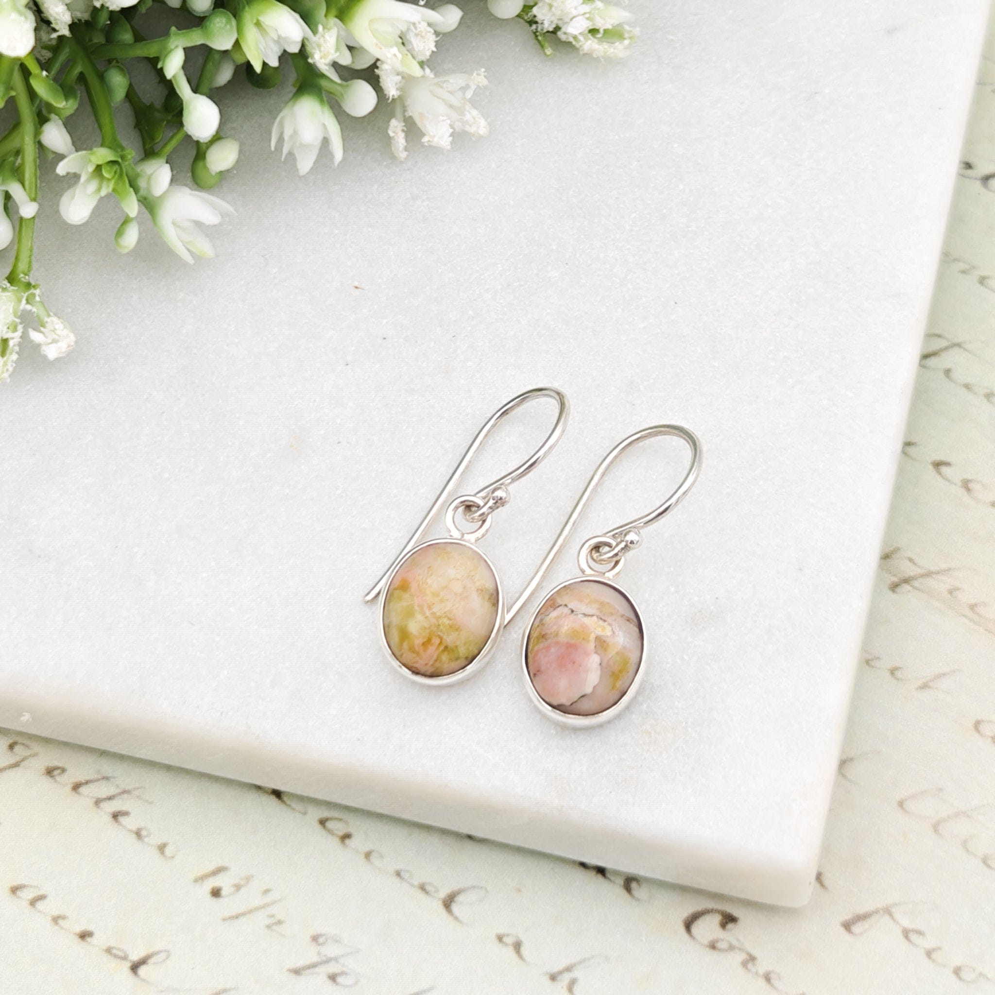 Hepburn and Hughes Isle of Skye Marble Earrings | Scottish Gift | 10mm Oval | Sterling Silve