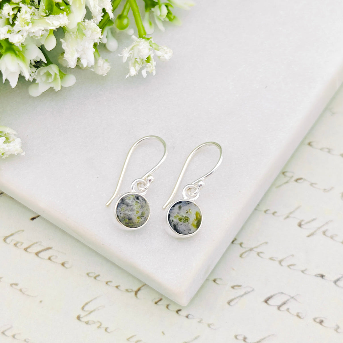 Hepburn and Hughes Isle of Skye Marble Earrings | Sterling Silver Drop Earrings | Scottish Gift