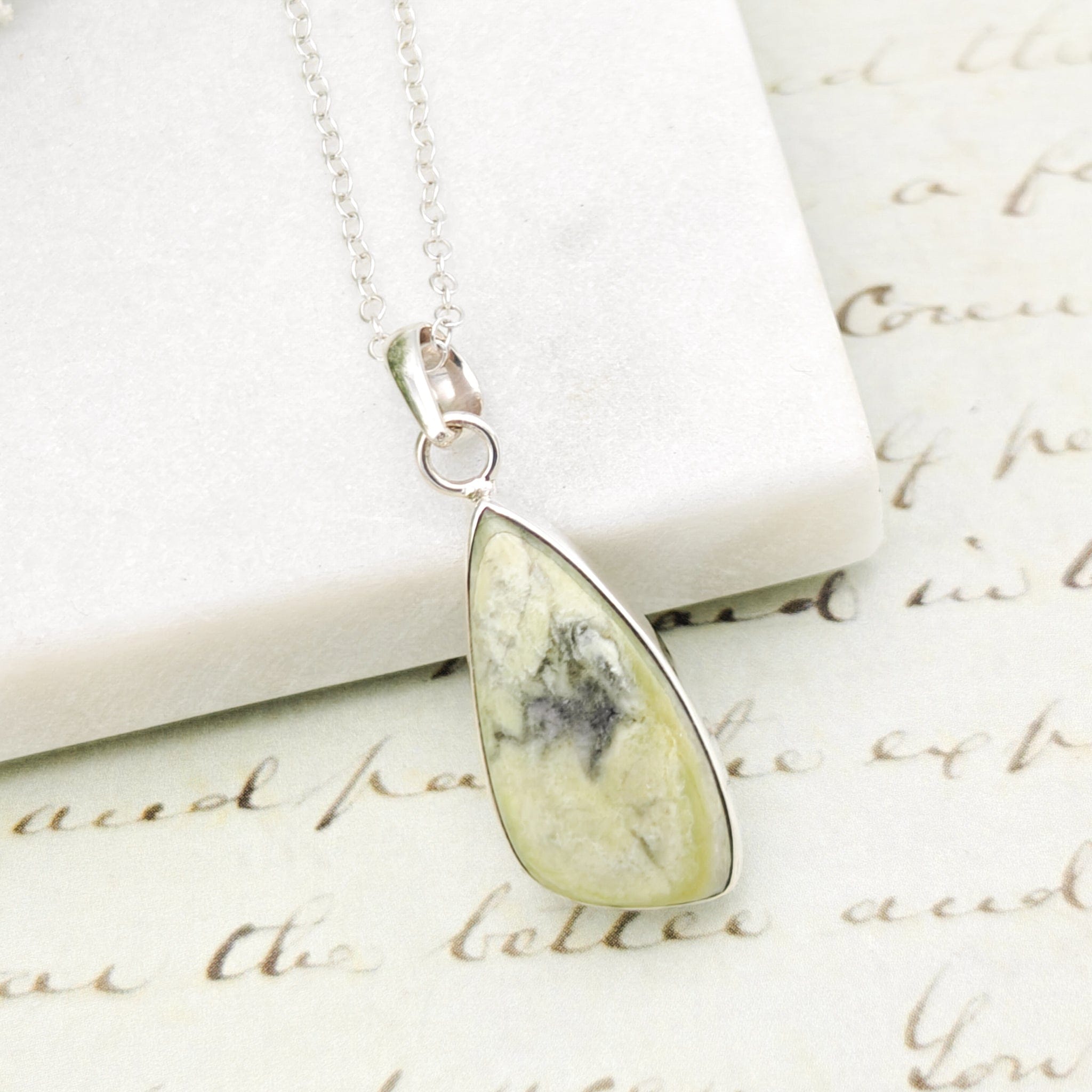 Hepburn and Hughes Isle of Skye Marble Pendant in Sterling Silver | Scottish Gift | 25mm Abstract | Sterling Silver
