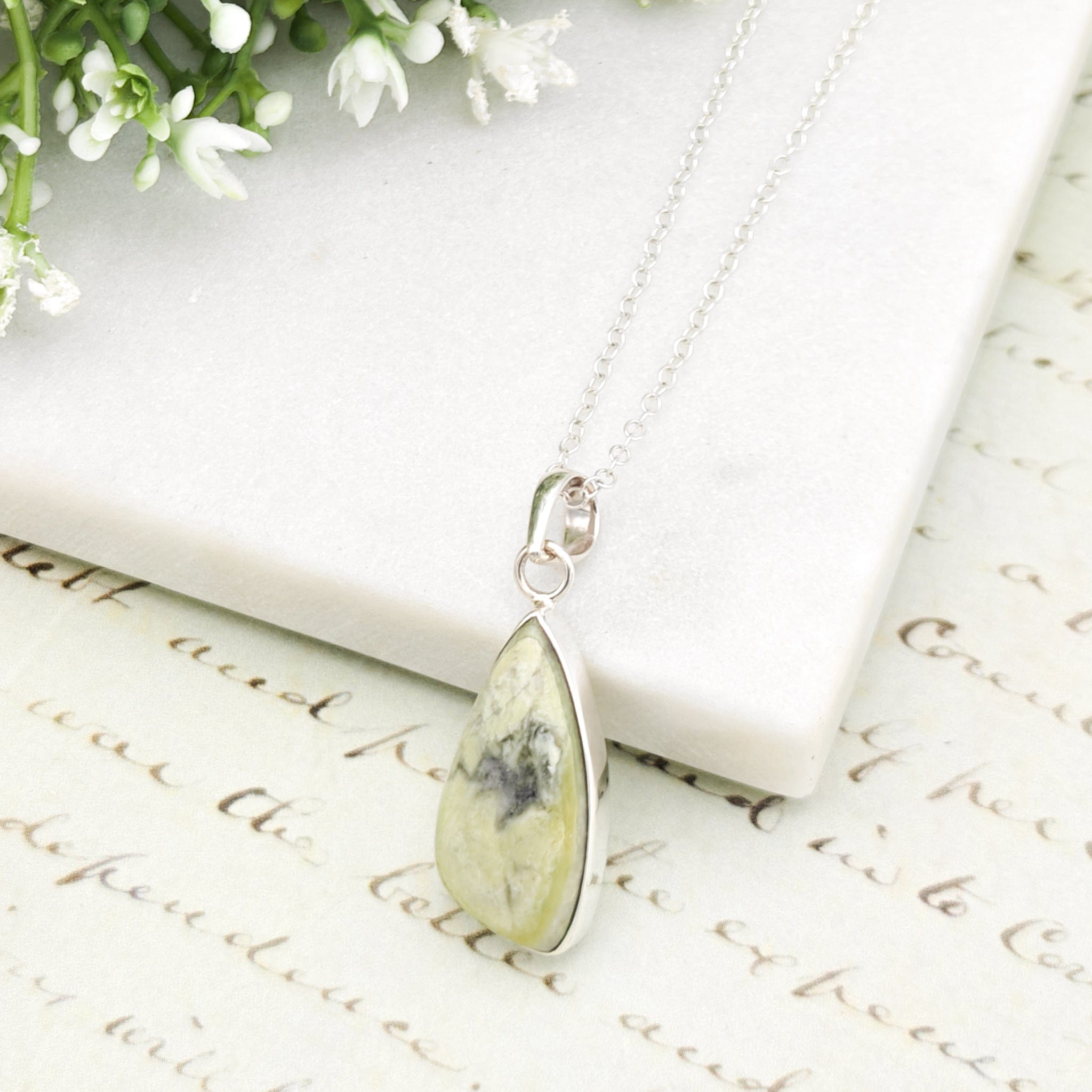 Hepburn and Hughes Isle of Skye Marble Pendant in Sterling Silver | Scottish Gift | 25mm Abstract | Sterling Silver