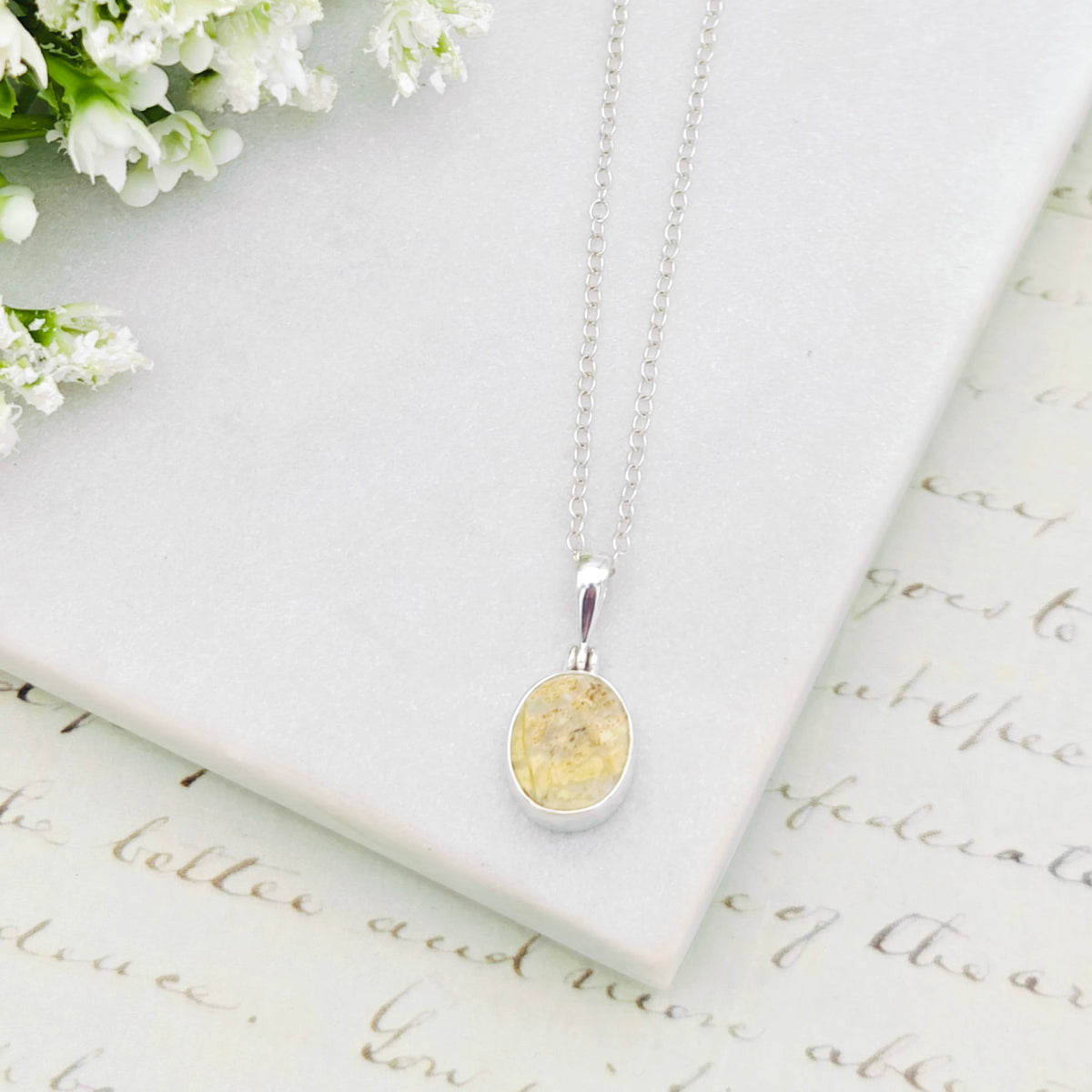 Hepburn and Hughes Isle of Skye Marble Pendant | Scotland Gift | 13mm Pale Green Stone | Sterling Silver