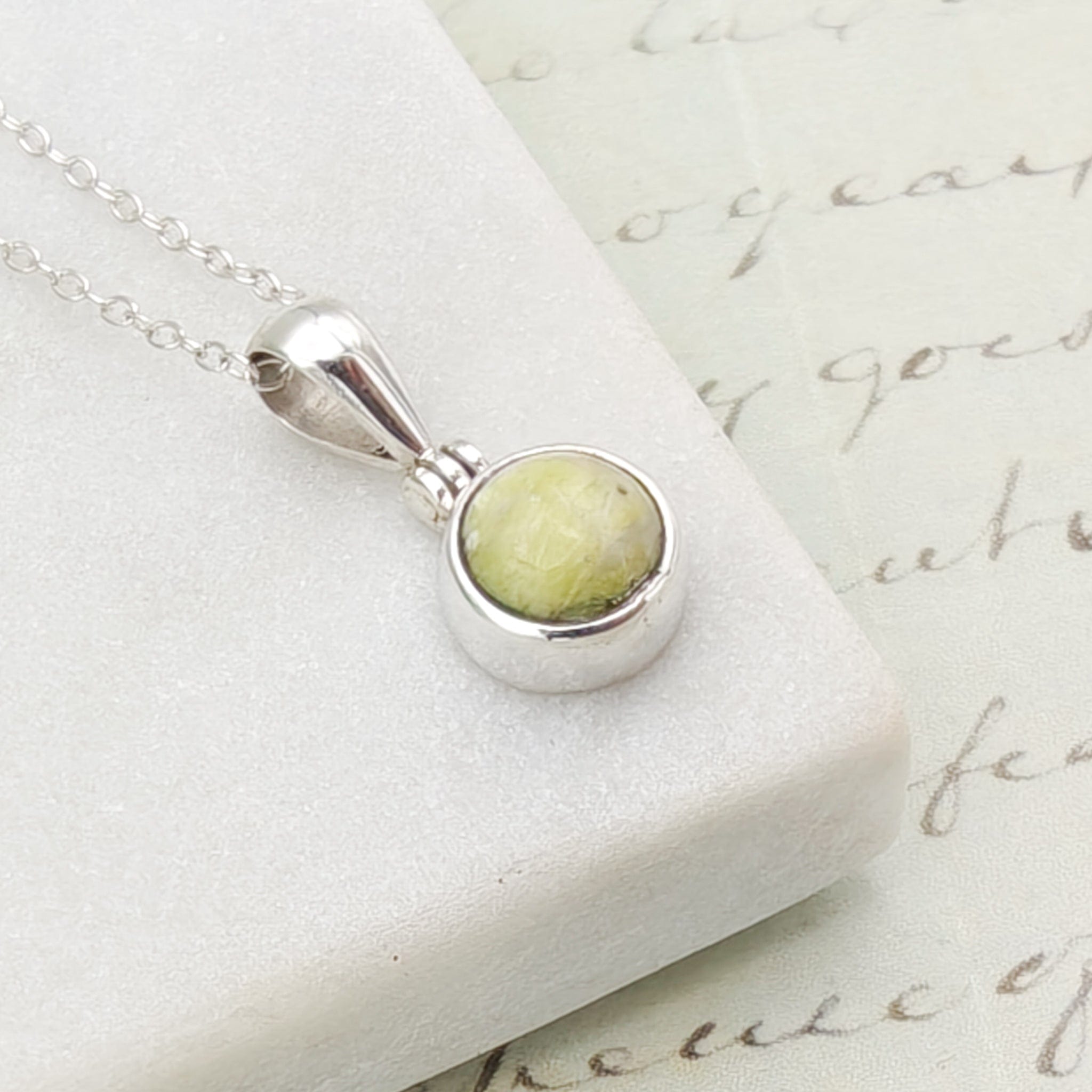 Hepburn & Hughes Isle of Skye Marble Pendant | Scotland Gift | 7mm Pale Green Stone | Sterling Silver