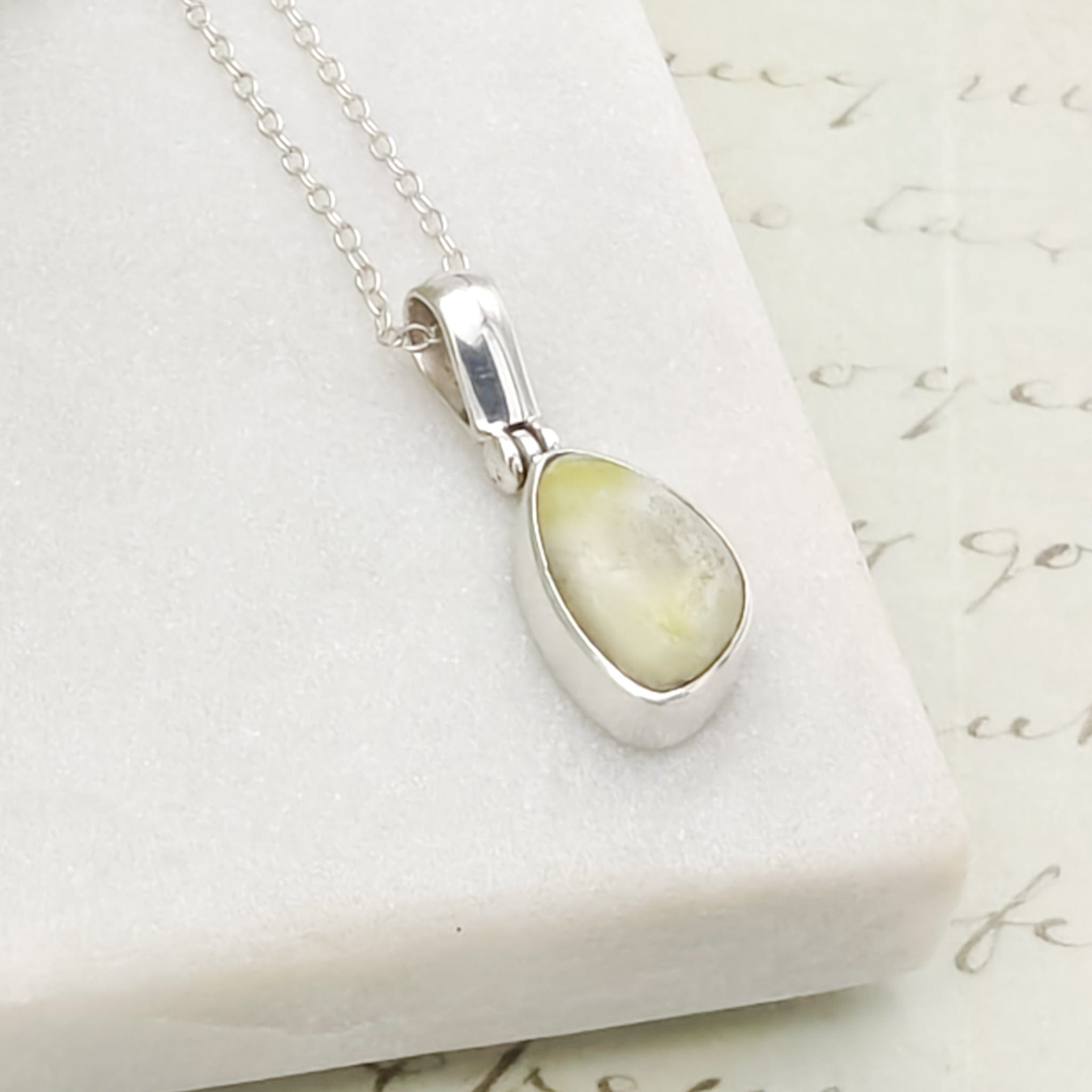 Hepburn & Hughes Isle of Skye Marble Pendant | Scotland Gift | Pale Green Stone | Sterling Silver