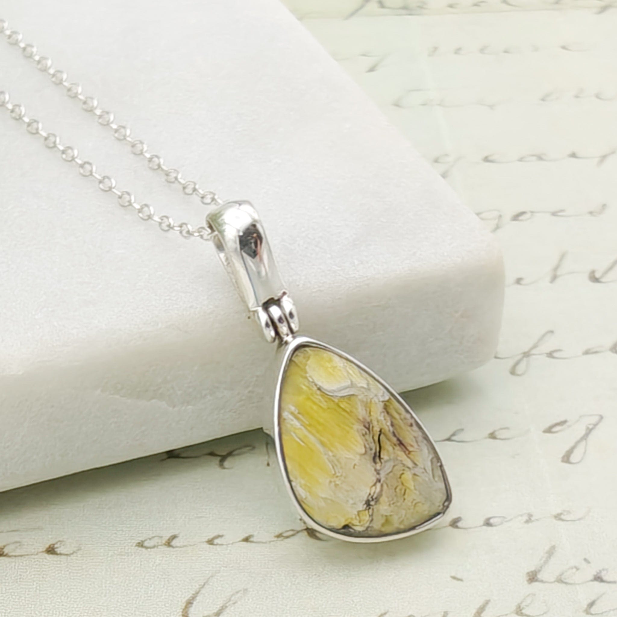 Hepburn & Hughes Isle of Skye Marble Pendant | Scotland Gift | Pale Green Stone | Sterling Silver