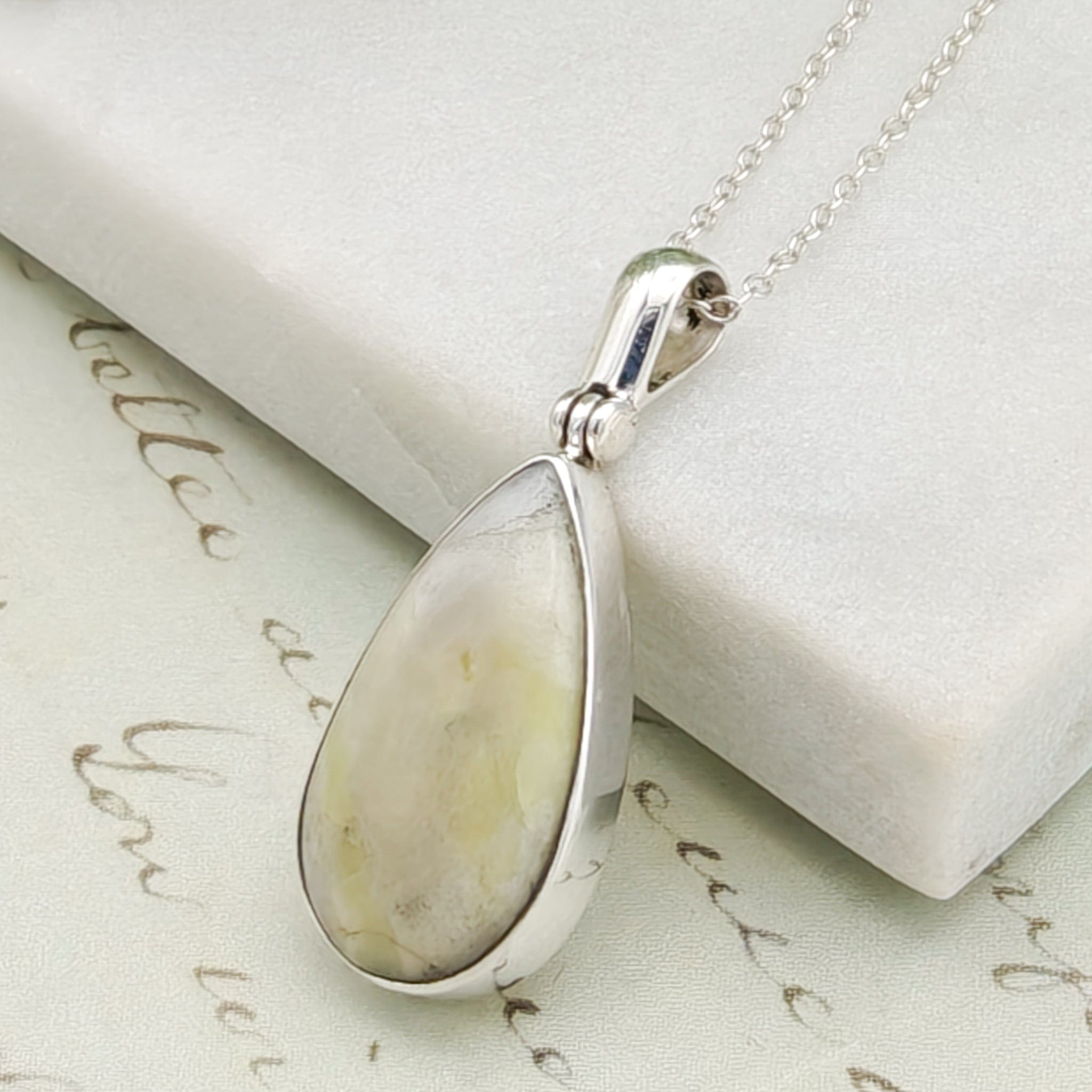 Hepburn & Hughes Isle of Skye Marble Pendant | Scotland Gift | Pale Green Stone | Sterling Silver