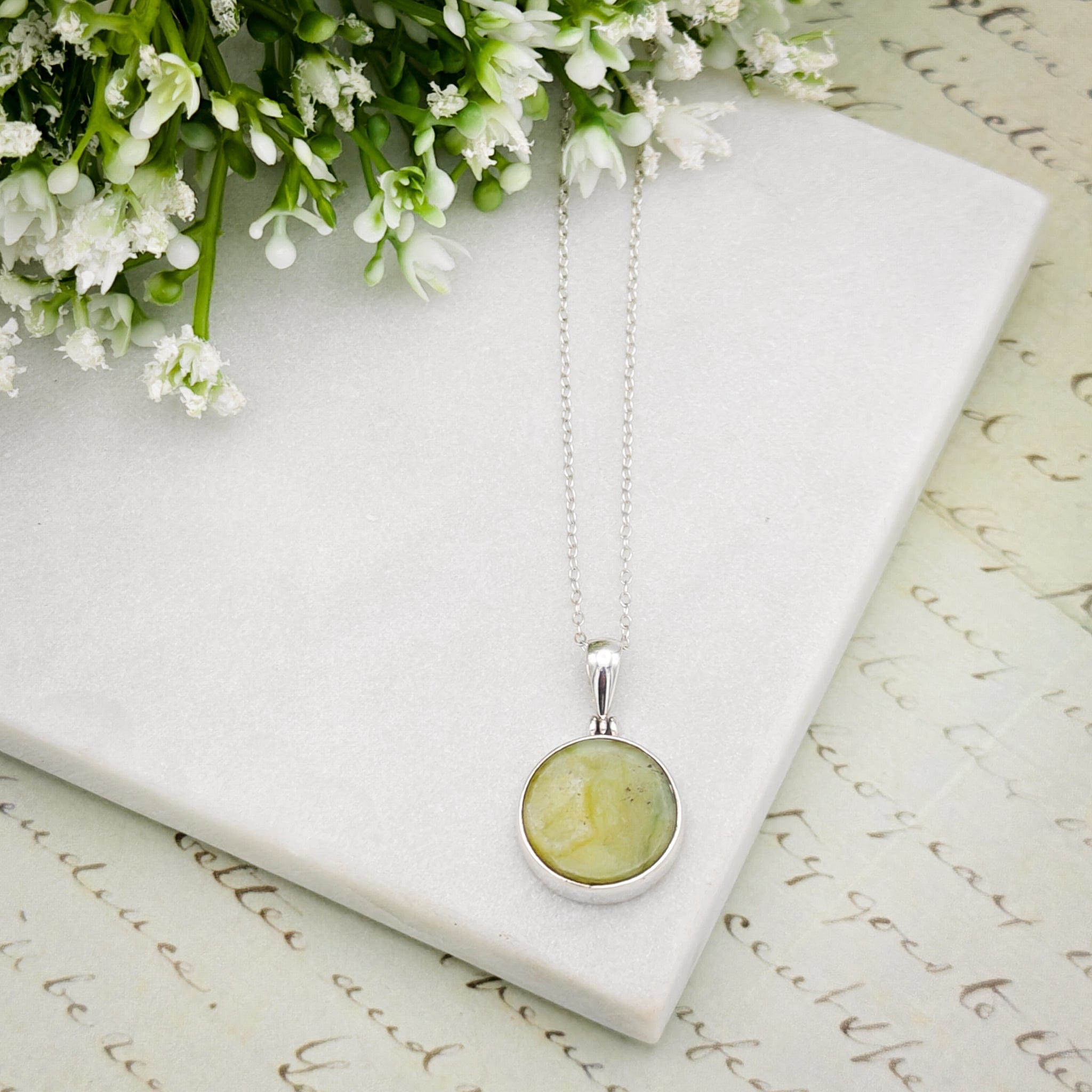 Hepburn & Hughes Isle of Skye Marble Pendant | Scottish Gift | 15mm Circular Stone | Sterling Silver