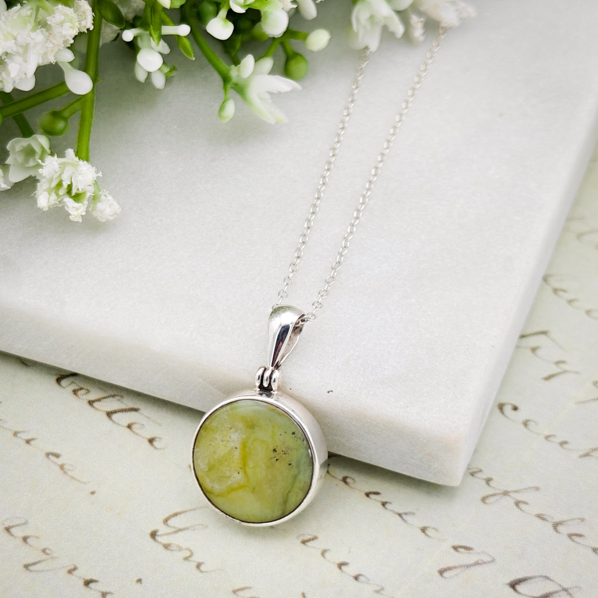 Hepburn & Hughes Isle of Skye Marble Pendant | Scottish Gift | 15mm Circular Stone | Sterling Silver