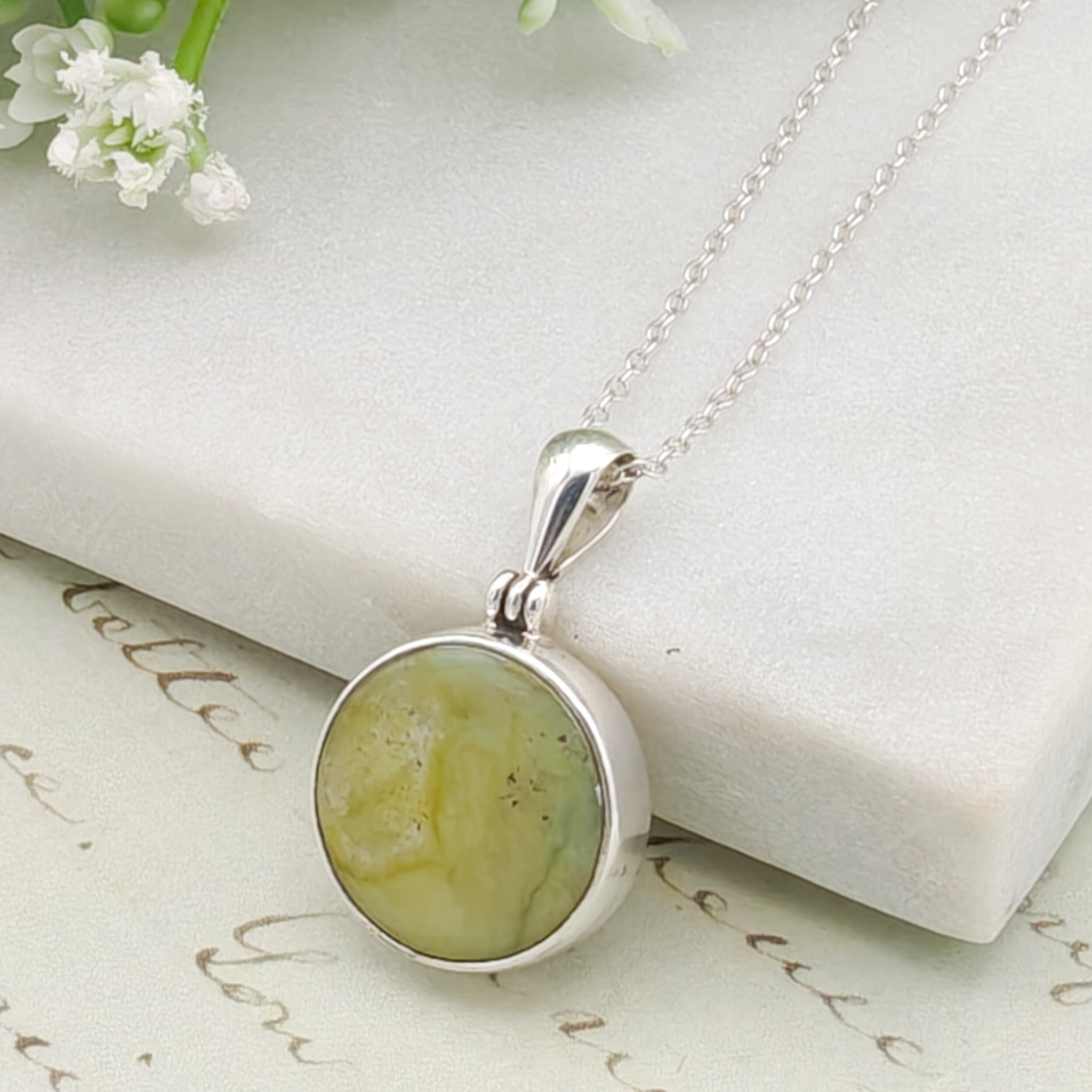 Hepburn & Hughes Isle of Skye Marble Pendant | Scottish Gift | 15mm Circular Stone | Sterling Silver