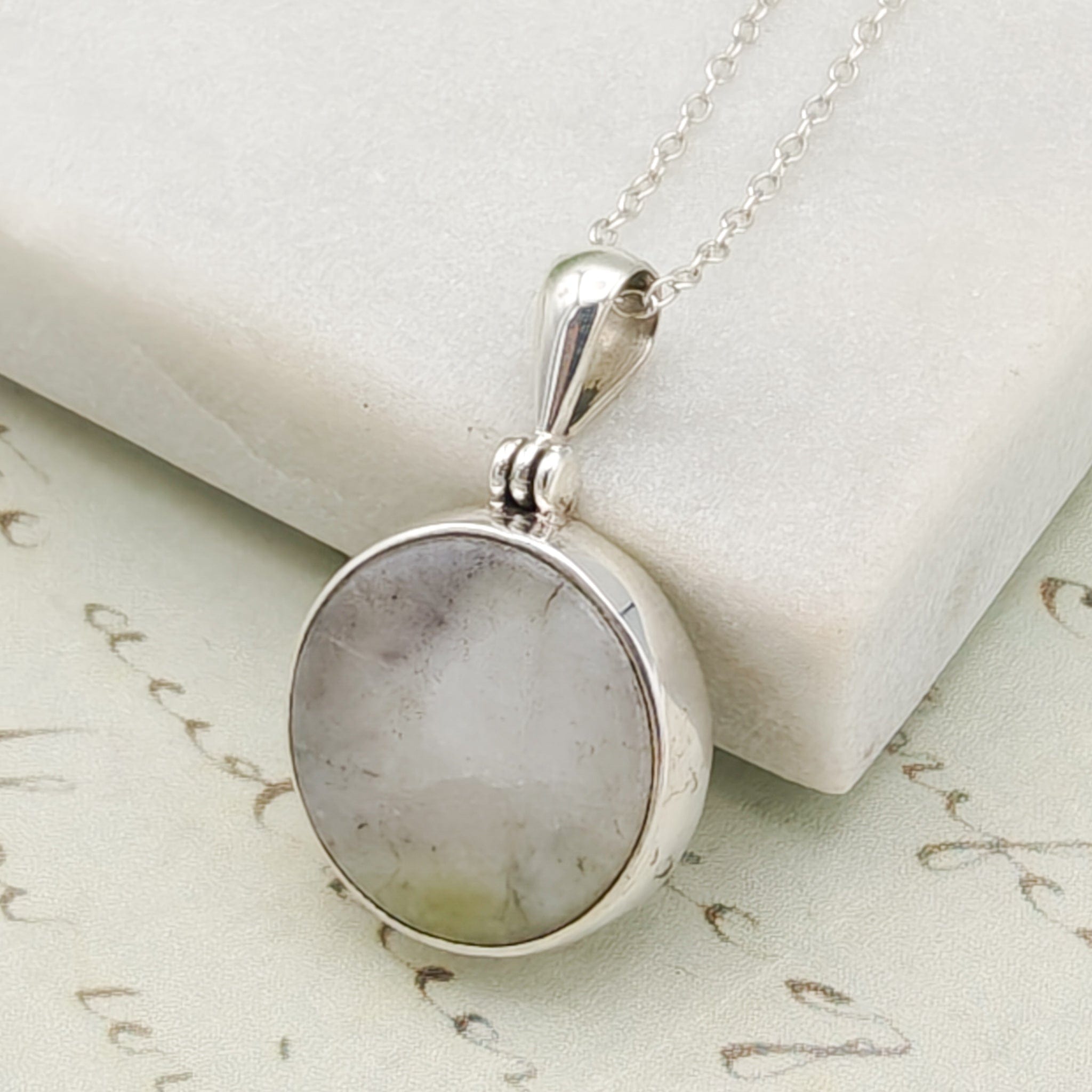 Hepburn & Hughes Isle of Skye Marble Pendant | Scottish Gift | 15mm Circular Stone | Sterling Silver