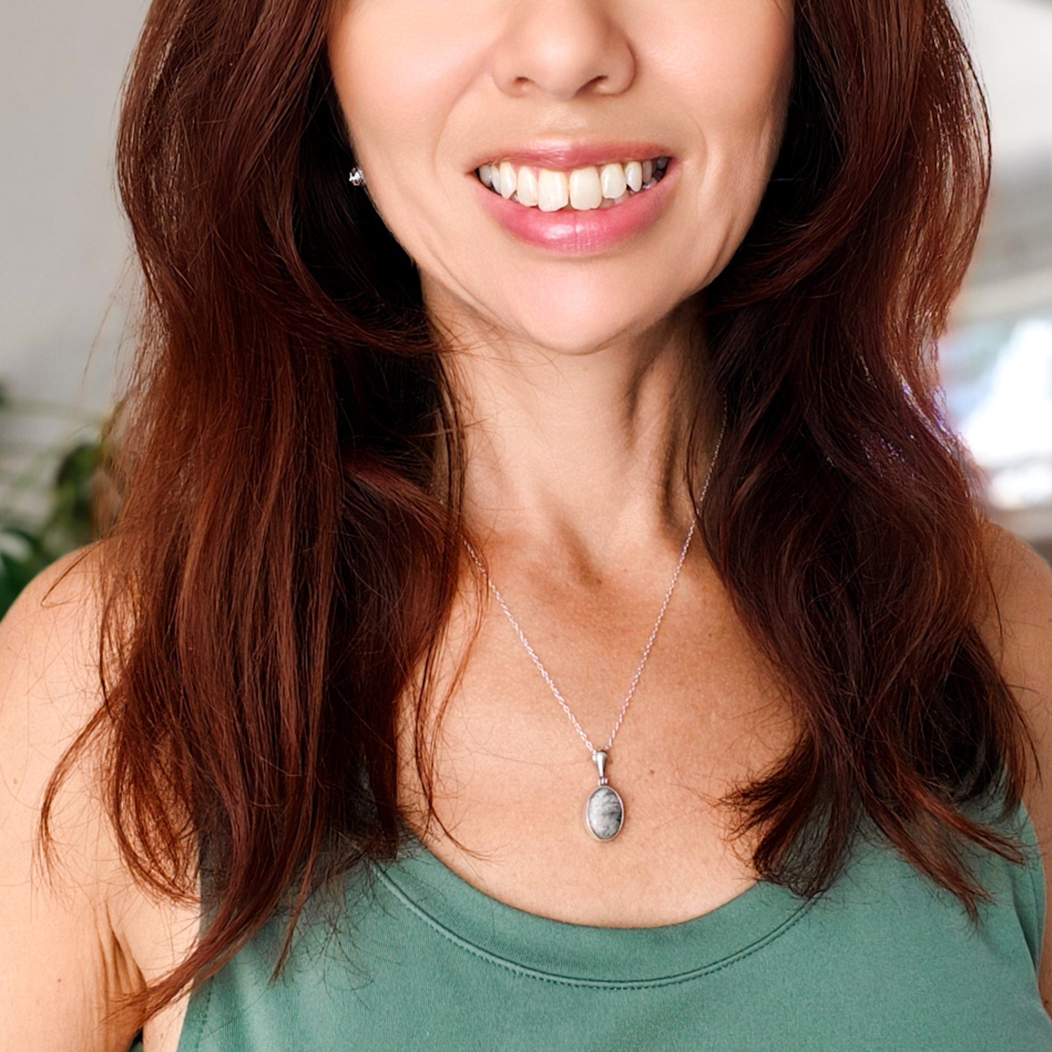 Hepburn & Hughes Isle of Skye Marble Pendant | Scottish Gift | 15mm Oval Grey Stones | Sterling Silver